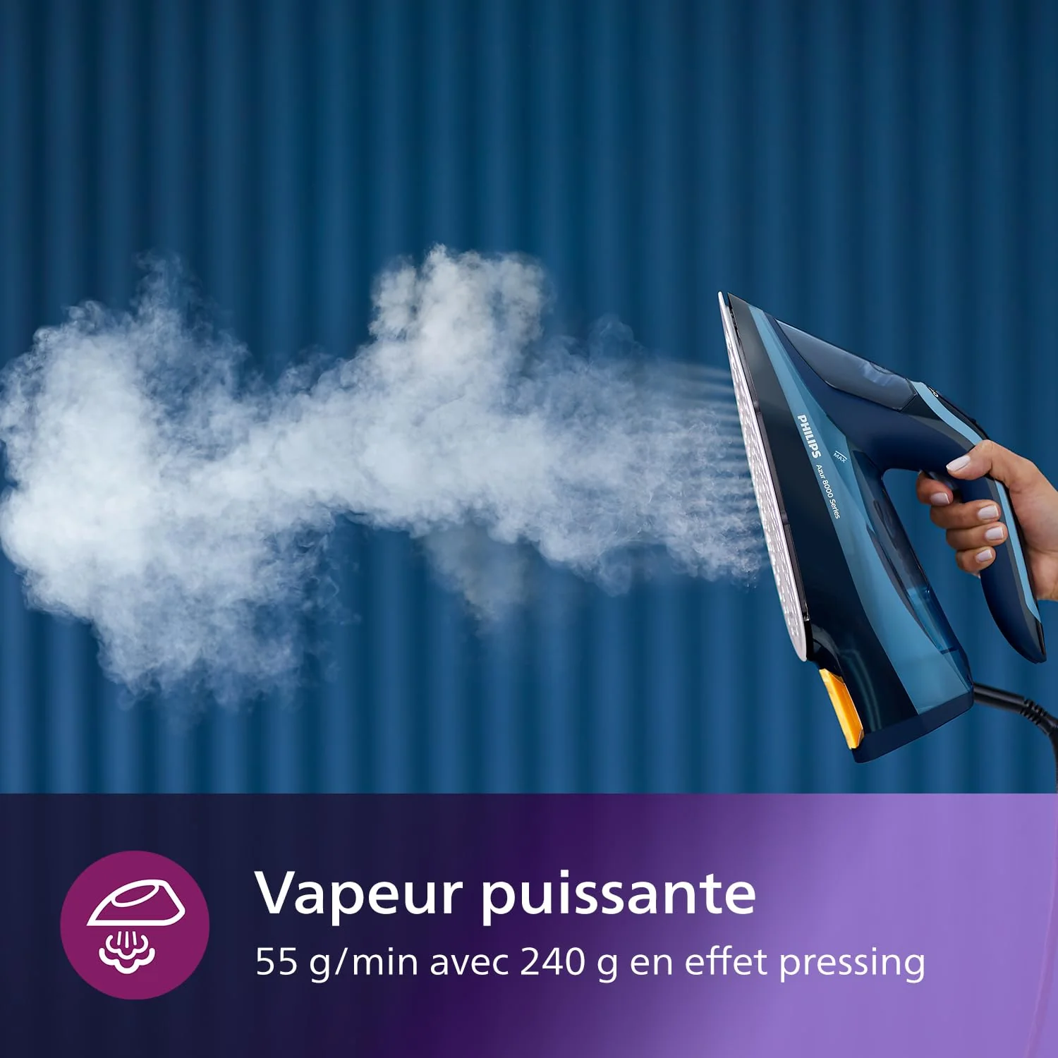 Philips Azur 8000 Serie Dampfbügeleisen - 55 g/min Dauerdampf, 240 g Dampfstoß, 3000 W, OptimalTEMP-Technologie, SteamGlide Elite, Hellblau (DST8020/20) - Image 2
