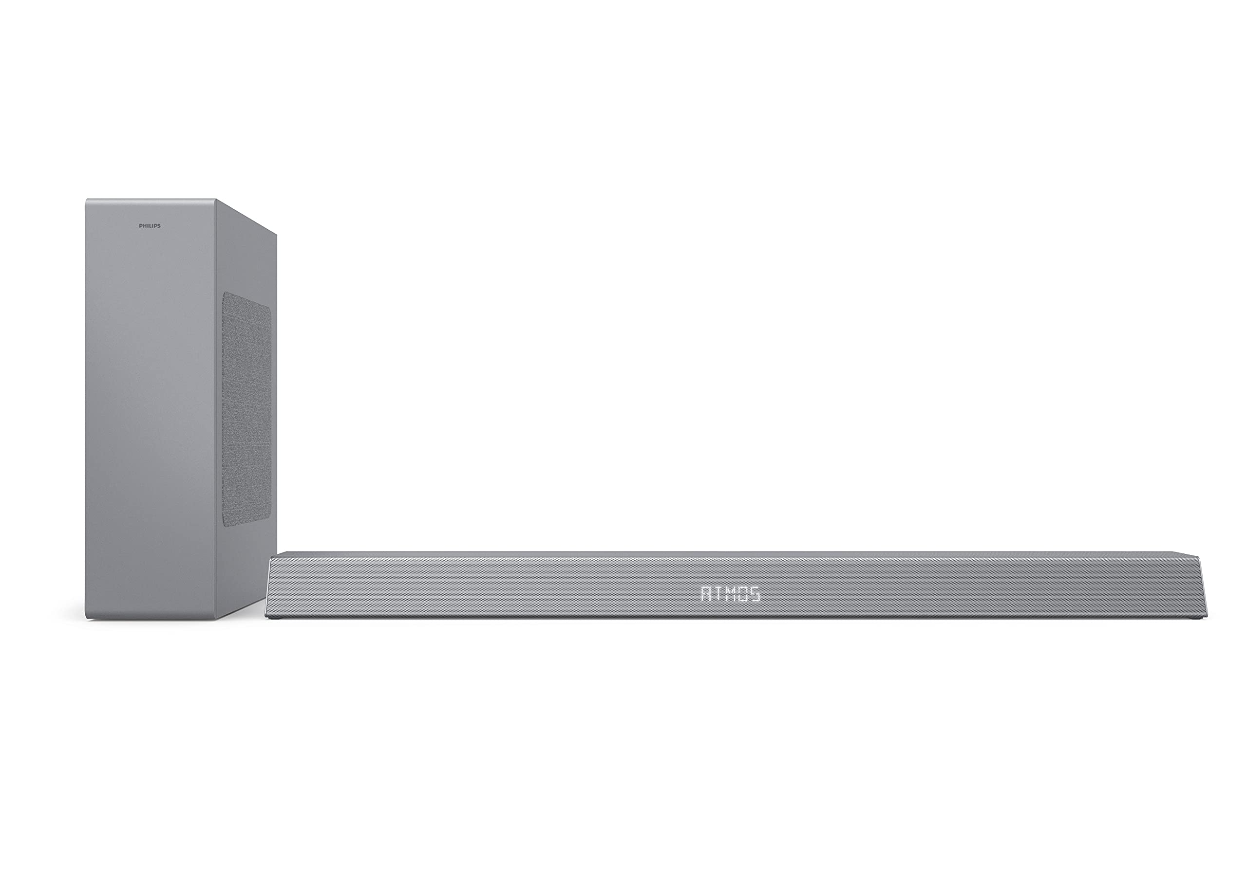 Philips B8505/10 Soundbar mit Subwoofer kabellos (2.1 Kanäle, Bluetooth, 240 W, Dolby Atmos, HDMI eARC, DTS Play-Fi Kompatibel, Verbindung Sprachassistenten, Flaches Profil) Silber - Image 2
