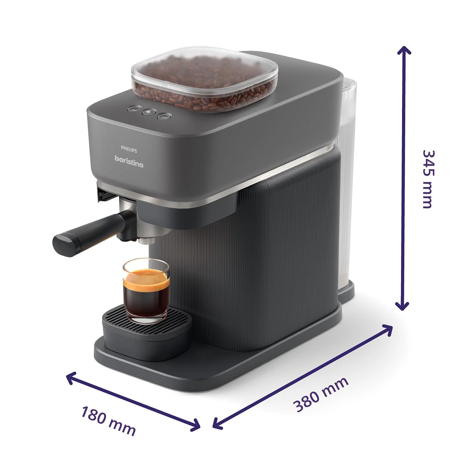 Philips Baristina Espressomaschine - Real Espresso- made simple. Kompakte Kaffeemaschine- Naturweiß mit weißem Siebträger- 16-bar-Pumpendruck- automatisches Mahlwerk- Cafe Crema (BAR300/00) - Image 11