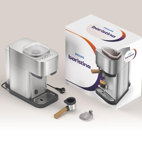 PHILIPS Baristina Plus Espressomaschine, Automatisches Mahlen, Tampen & Brühen, 16 Bar, Einfache Reinigung, Espresso, Iced Coffee, Café Crema, Mit Mahlwerk, Edelstahl mit Holz-Siebträger (BAR500/00) - Image 2