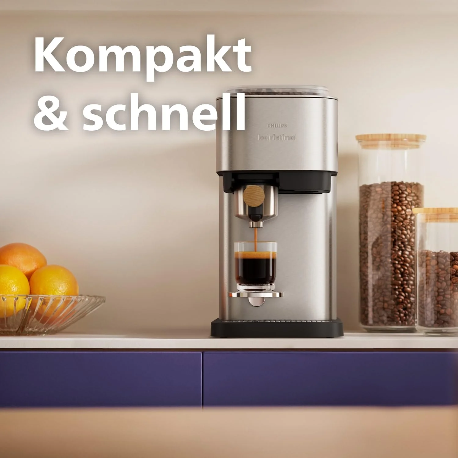 PHILIPS Baristina Plus Espressomaschine, Automatisches Mahlen, Tampen & Brühen, 16 Bar, Einfache Reinigung, Espresso, Iced Coffee, Café Crema, Mit Mahlwerk, Edelstahl mit Holz-Siebträger (BAR500/00) - Image 5