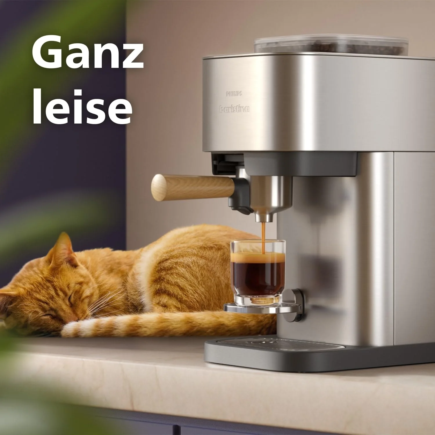 PHILIPS Baristina Plus Espressomaschine, Automatisches Mahlen, Tampen & Brühen, 16 Bar, Einfache Reinigung, Espresso, Iced Coffee, Café Crema, Mit Mahlwerk, Edelstahl mit Holz-Siebträger (BAR500/00) - Image 6