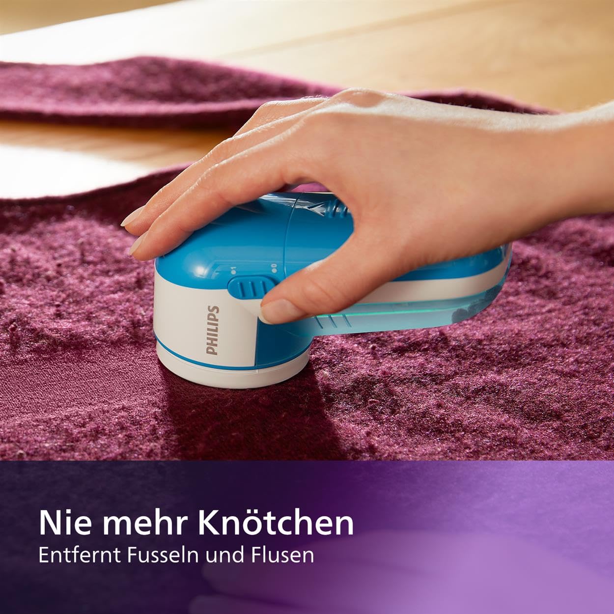 Philips Fusselrasierer – Fusselentferner für Kleidungsstücke, geeignet für alle Textilien, 2 Höheneinstellungen, batteriebetrieben (2X AA-Batterien inkl.), blau (GC026/00) - Image 10