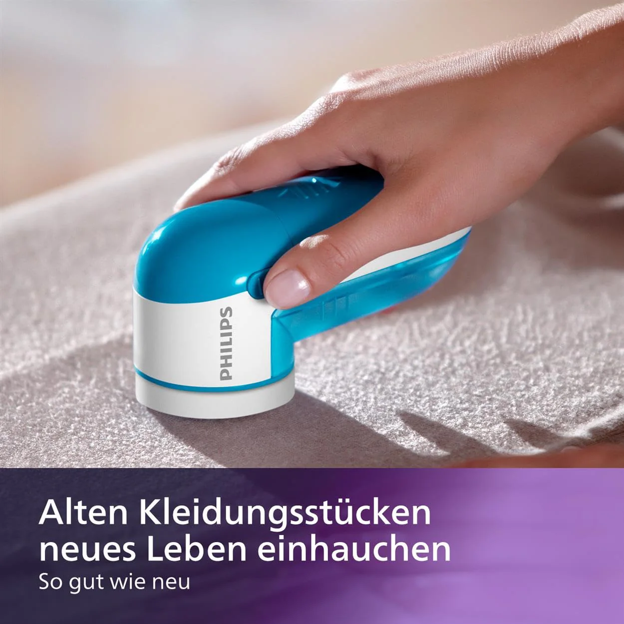 Philips Fusselrasierer – Fusselentferner für Kleidungsstücke, geeignet für alle Textilien, 2 Höheneinstellungen, batteriebetrieben (2X AA-Batterien inkl.), blau (GC026/00) - Image 12