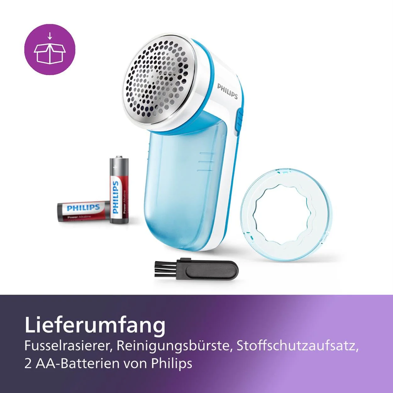 Philips Fusselrasierer – Fusselentferner für Kleidungsstücke, geeignet für alle Textilien, 2 Höheneinstellungen, batteriebetrieben (2X AA-Batterien inkl.), blau (GC026/00) - Image 8