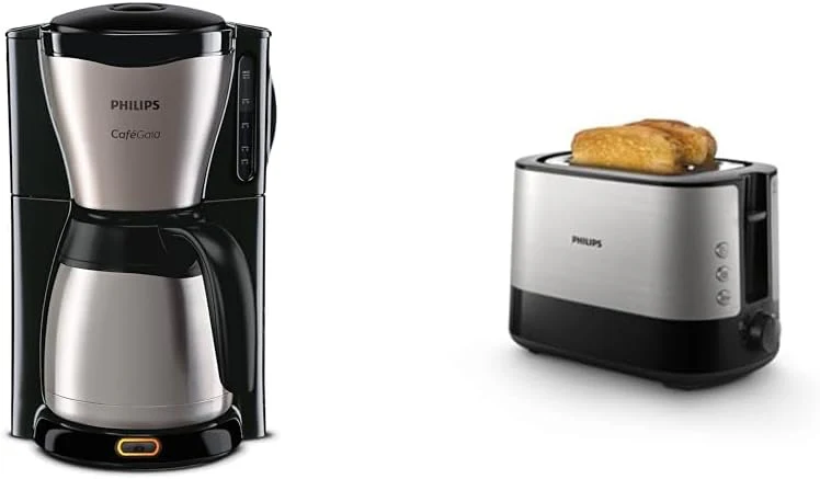Philips HD7546/20 Gaia Filter-Kaffeemaschine mit Thermo-Kanne, schwarz/metall & HD2637/90 Toaster, Kunststoff, Schwarz/Edelstahl - Image 8