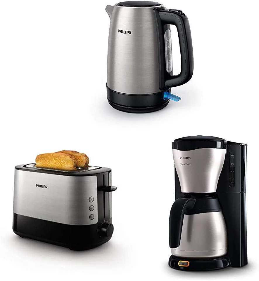 Philips HD9350/90 Wasserkocher (2200 Watt, 1.7 Liter) [Energieklasse A+++] + HD2637/90 Toaster (7 Stufen, Brötchenaufsatz, Stopp-Taste, 1000 W) + HD7546/20 Gaia Filter-Kaffeemaschine mit Thermo-Kanne - Image 2