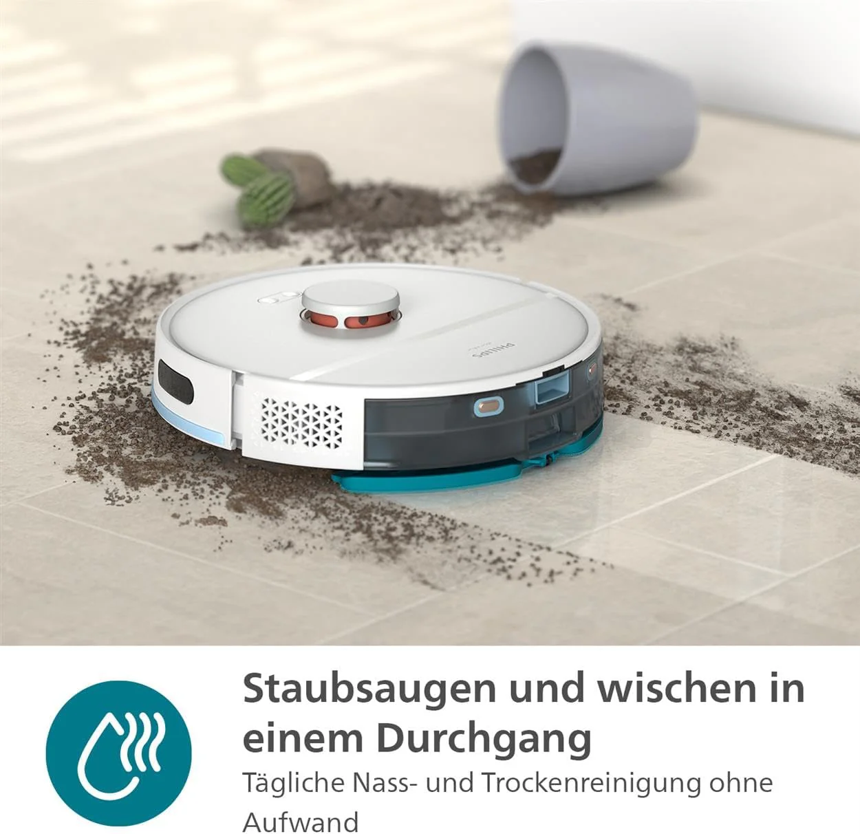 Philips Homerun Serie 2000: 2-in-1 Saug- und Wischroboter, 130 Minuten Laufzeit, Lasernavigation, Teppichboost, Absaugstation, App-gesteuert, Arktikweiß (XU2100/20) - Image 9