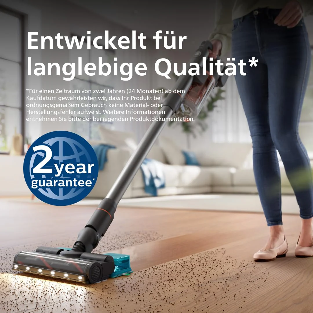 Philips kabelloser Akku-Staubsauger Aqua 7000 Serie, Digitaler Motor, PowerCyclone 12, Mit LED-Leuchten, Aufsteckbares Aqua-Modul, bis zu 80 Minuten Laufzeit, mit 2 Zubehörteilen, Blau (XC7053/01) - Image 2