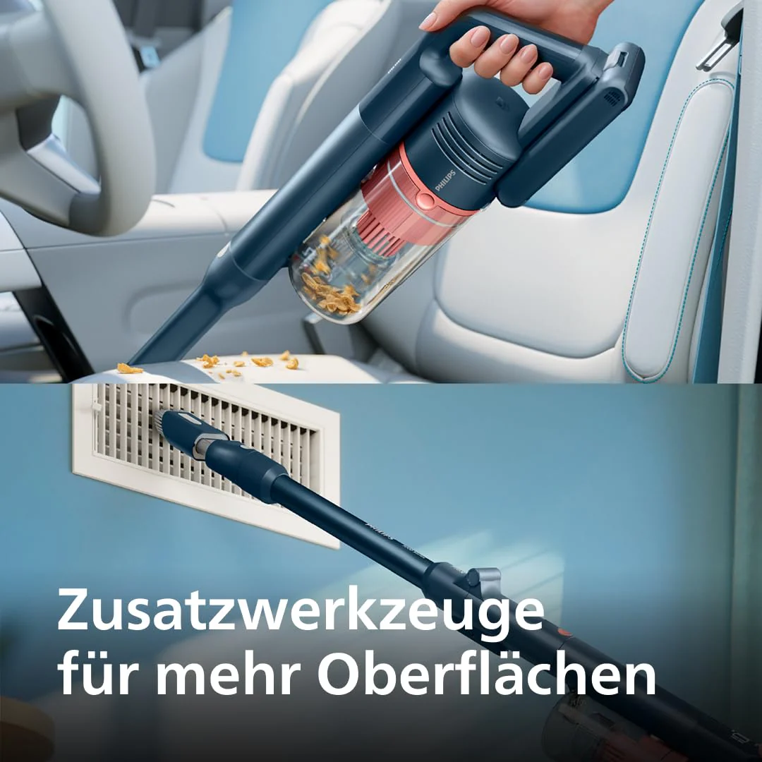 Philips Kabelloser Staubsauger 5000 Series Flex, Starke Saugkraft, 60 Min. Laufzeit, Düse mit LED-Beleuchtung, Tierhaar-Düse, Fugendüse und Kombi-Zubehör, Display, Austauschbarer Akku (XC5243/10) - Image 4