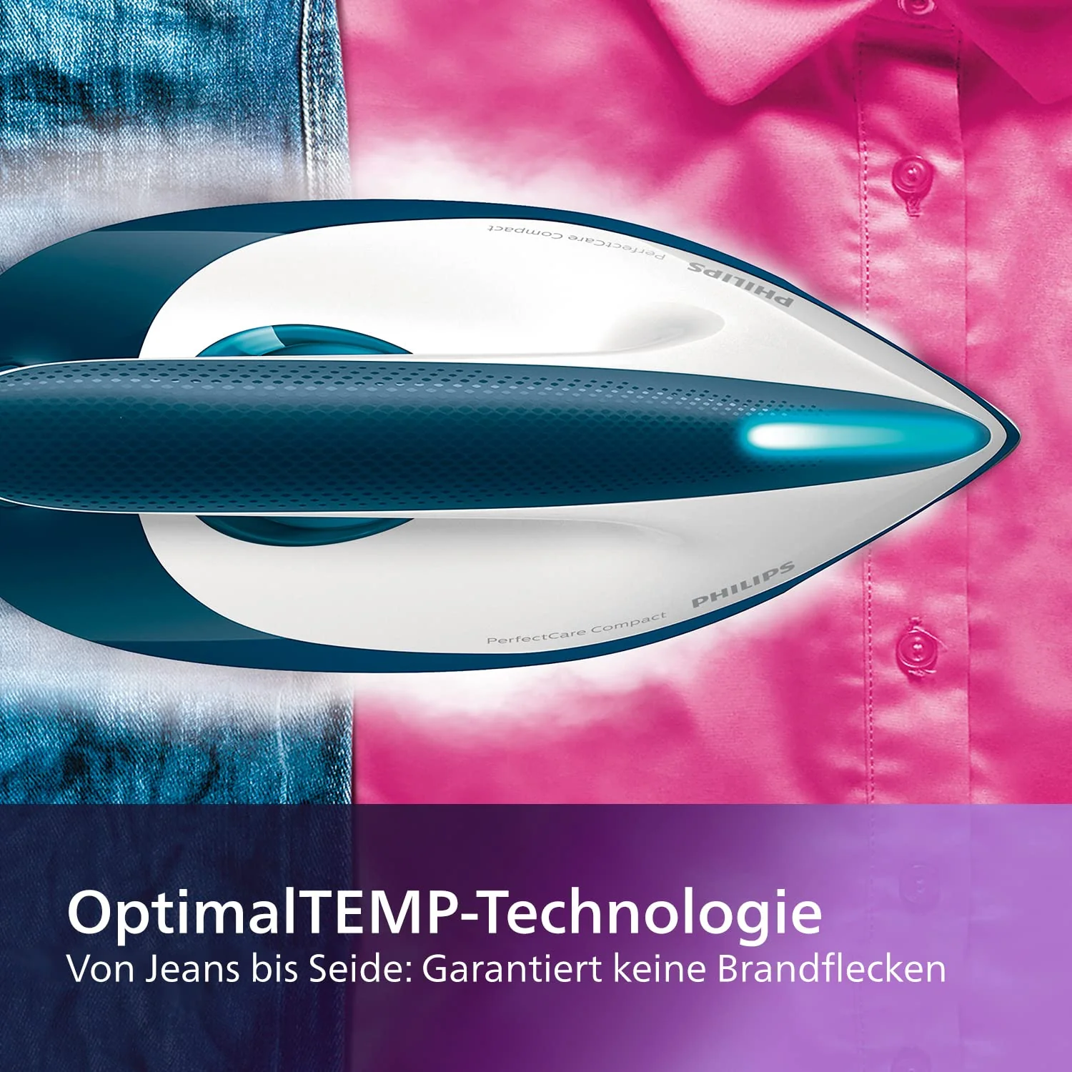 Philips PerfectCare Compact Dampfbügelstation – 6,5 Bar Pumpendruck, Dampfstoß bis zu 400 g, 1,5 l Wassertank, OptimalTEMP-Technologie, SteamGlide-Sohle, Kompakt, Schnelleres Bügeln (GC7844/20) - Image 3
