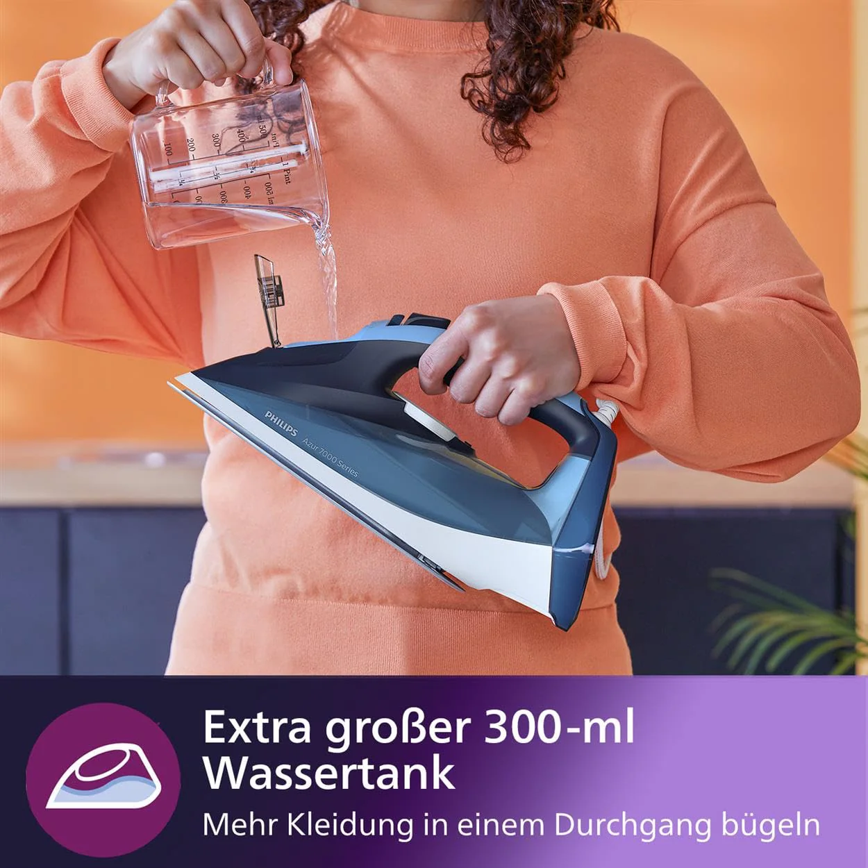 Philips Series 7000 Dampfbügeleisen – 3000 W, konstante Dampfleistung 55 g/min, Dampfstoß 250 g, Vertikaldampf, SteamGlide Elite Bügelsohle, Blau/Gelb (DST7060/20) - Image 9
