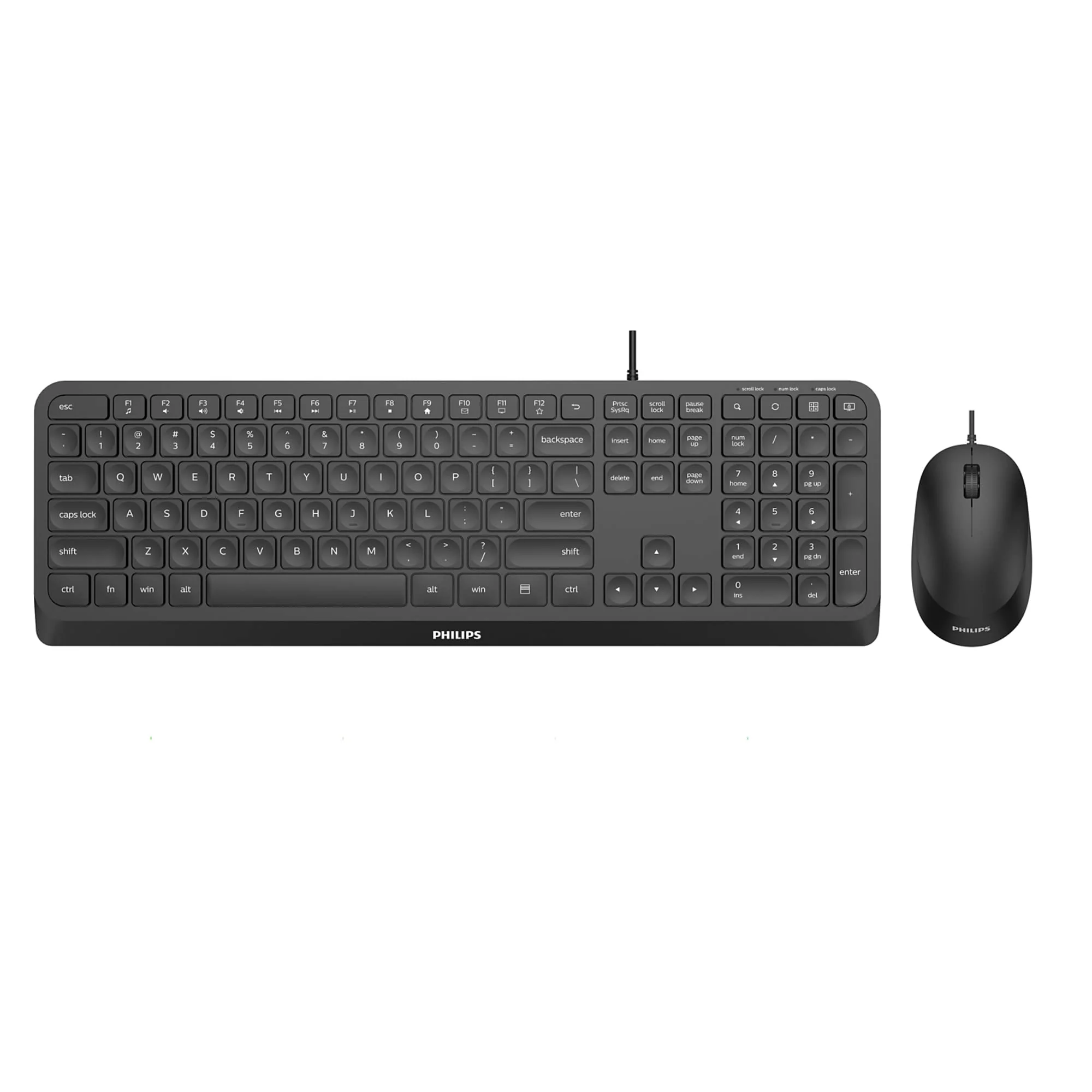 Philips SPT6207BL Tastatur und Maus Set mit Kabel - USB 2.0, ergonomisches Design und 1200 DPI Sensor, geräuschloses Klicken, für Links- und Rechtshänder, kompatibel mit PC, Mac, Schwarz, IT-Layout