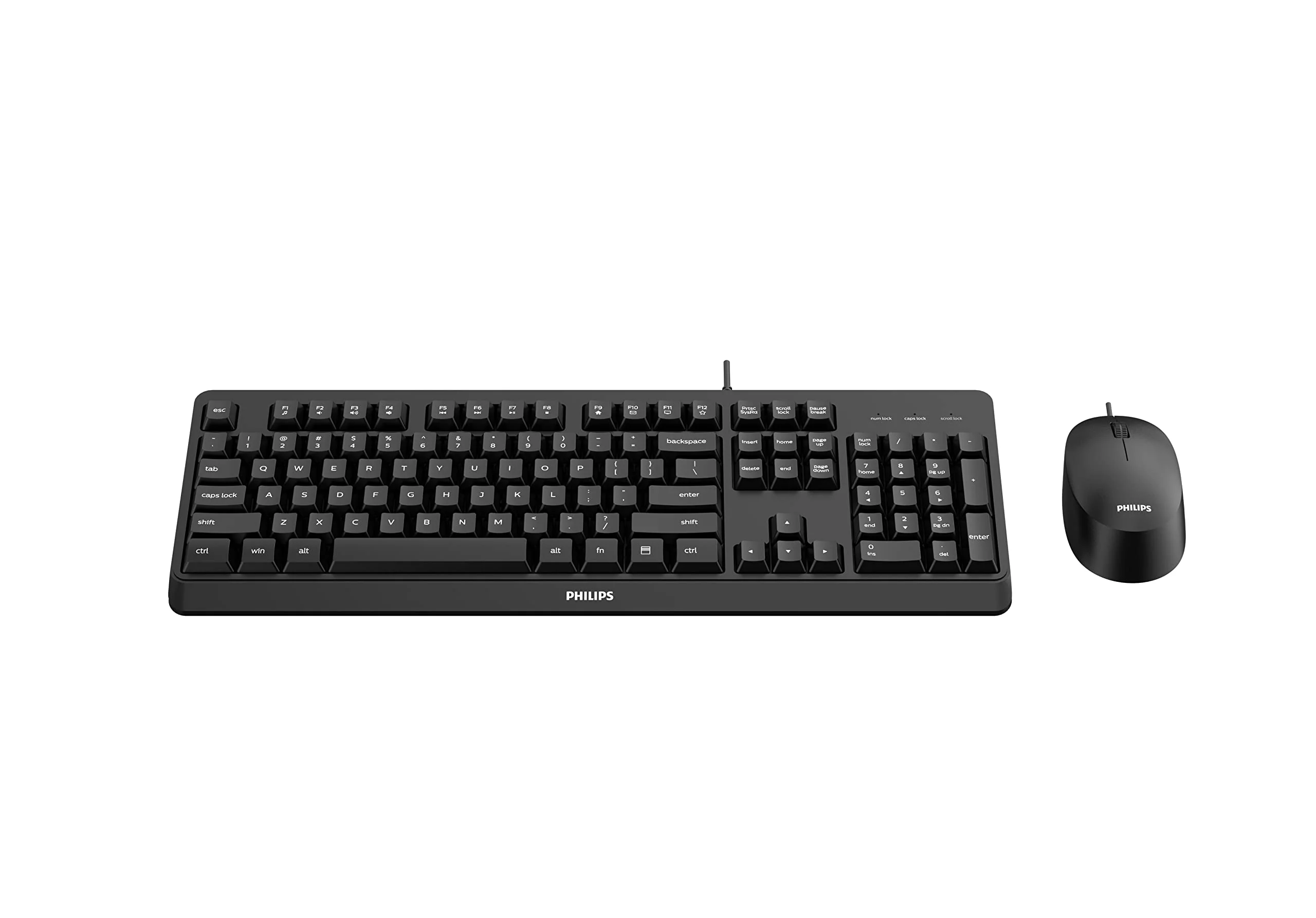 Philips SPT6307BL Kabelloses Tastatur- und Maus-Set – ergonomisches Design und Sensor mit 1600 DPI, leiser klick, für Links- und Rechtshänder, kompatibel mit PC, Mac, Schwarz, IT-Layout
