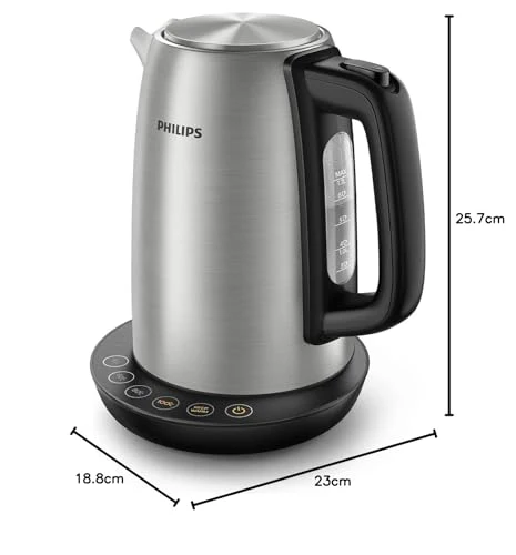 Philips Wasserkocher, 1.7 L Fassungsvermögen, Mit Temperaturregelung, Warmhaltefunktion und Kontrollanzeige, Pirouettenbasis, 2200 Watt, 23 X 18.8 X 25.7 Cm, Edelstahl (HD9359/90) - Image 2