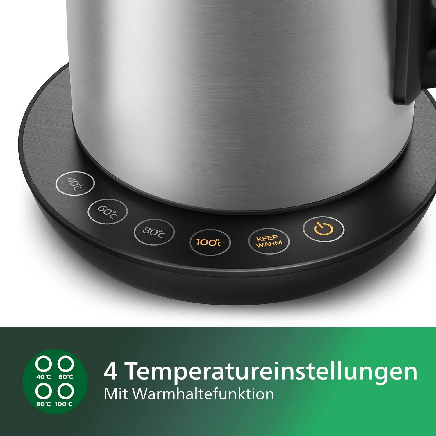 Philips Wasserkocher, 1.7 L Fassungsvermögen, Mit Temperaturregelung, Warmhaltefunktion und Kontrollanzeige, Pirouettenbasis, 2200 Watt, 23 X 18.8 X 25.7 Cm, Edelstahl (HD9359/90) - Image 3