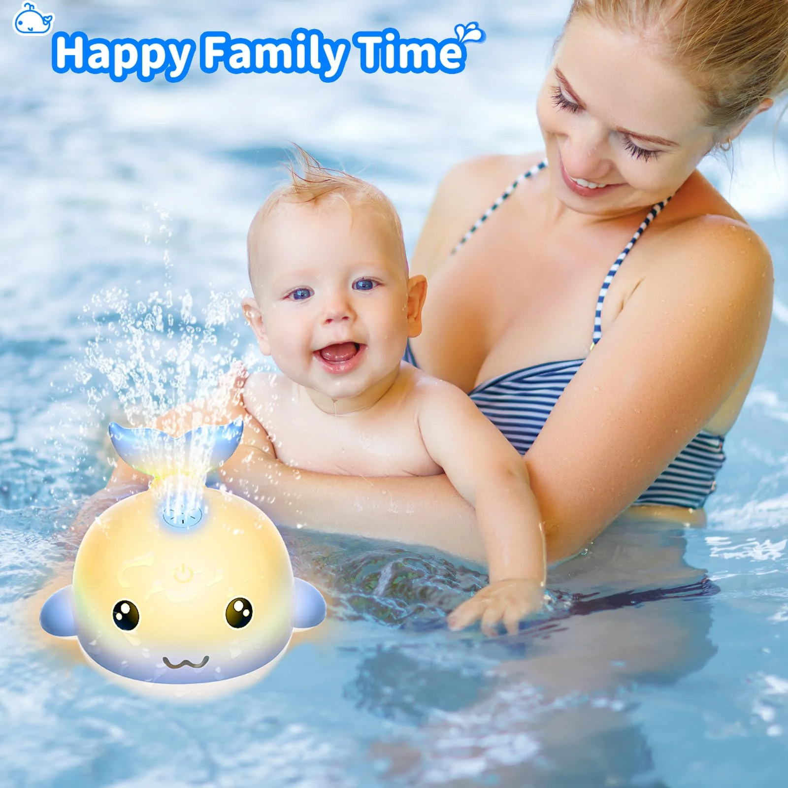 PHNIXGAM Baby Badewannenspielzeug, Wiederaufladbare Licht Up Wal Bad Spielzeug Sprinkler Badewanne Pool Wasser Brunnen Spielzeug für Kleinkinder Kinder, Blau - Image 2