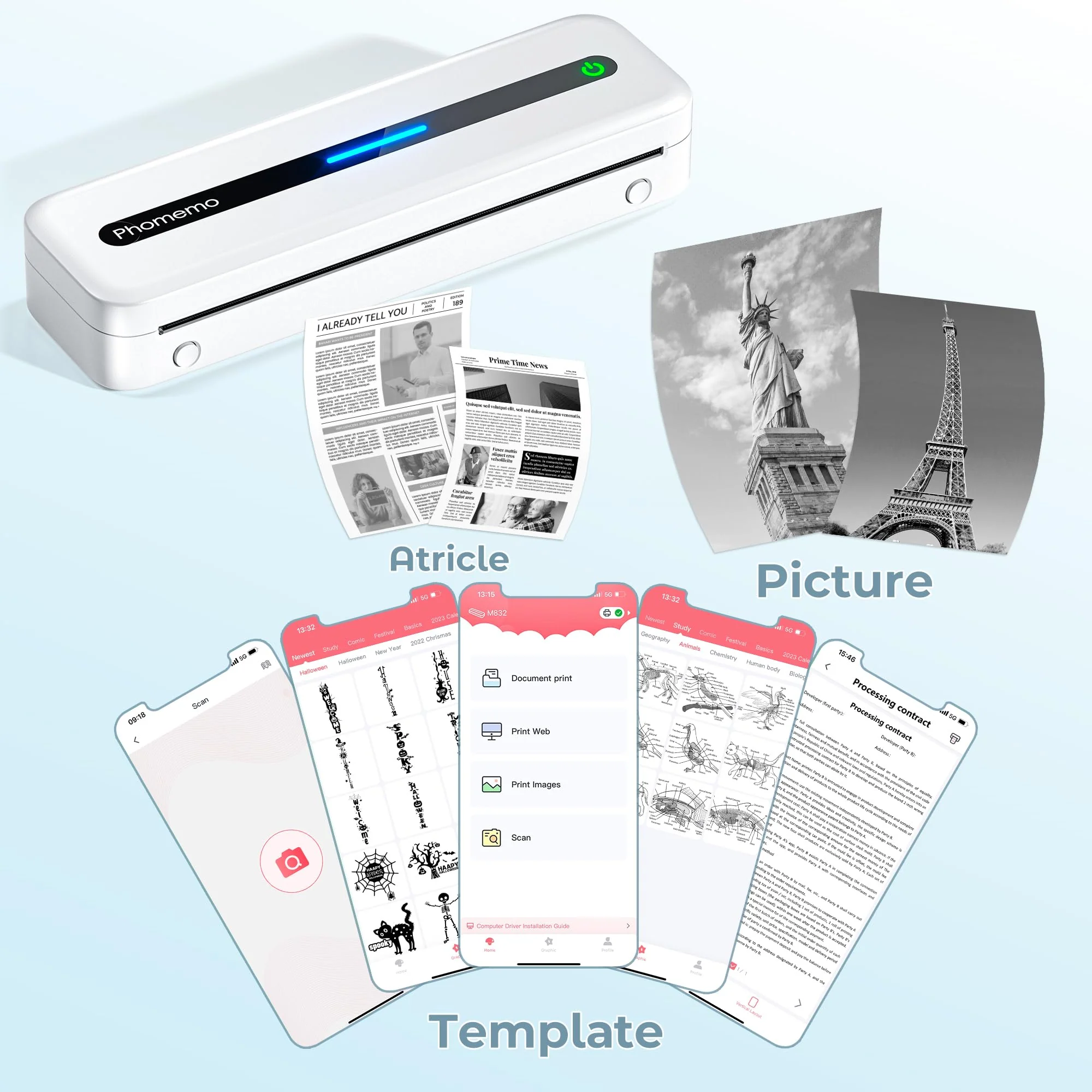 Phomemo Thermodrucker A4, Mobiler Drucker A4 für Unterwegs, Hause, Fotos, Rechnungen, Lernen, Tragbarer Drucker Kompatibel mit Phone & Laptop, Monochromer Reisedrucker Nur Thermopapier - Image 5