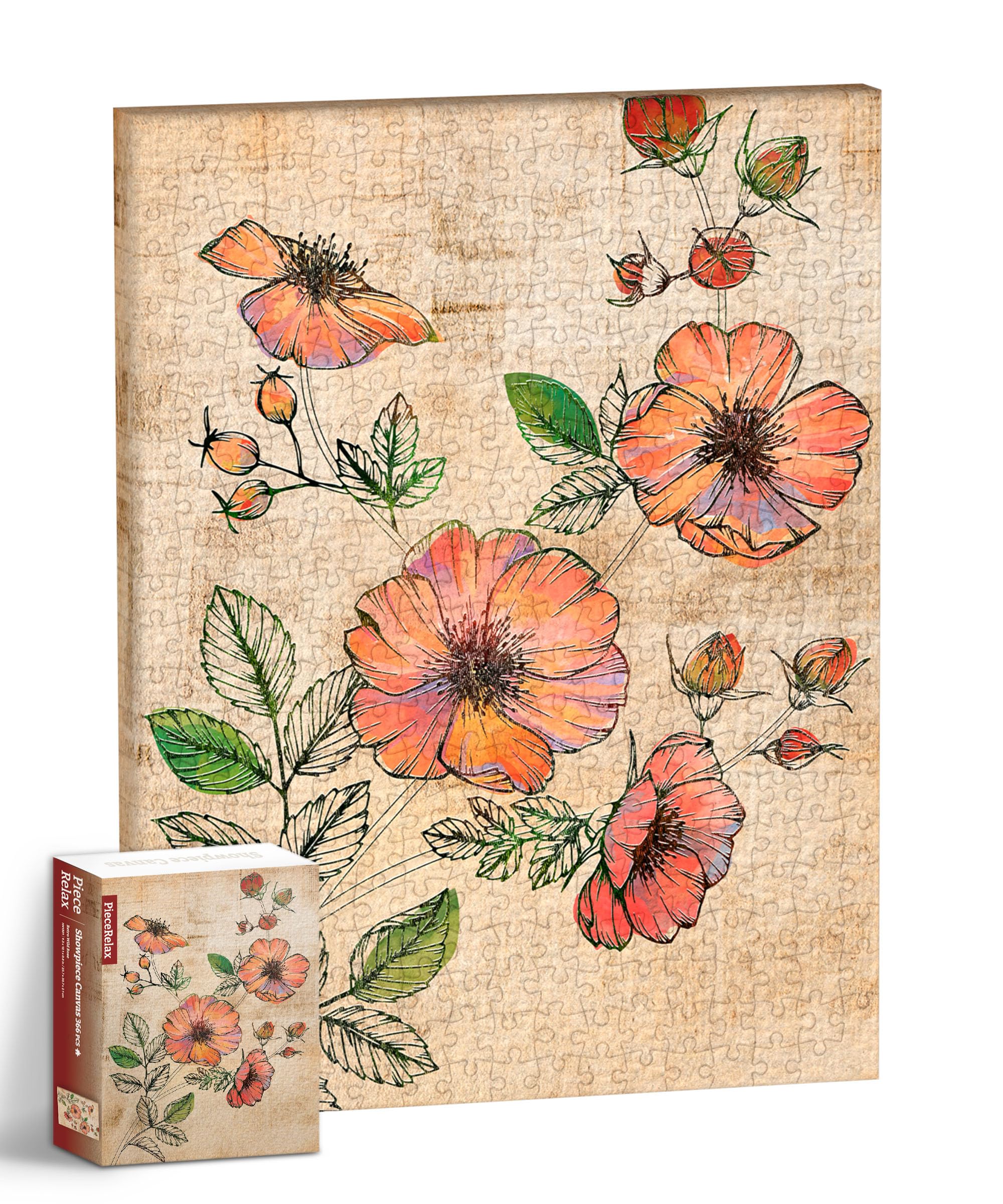 PieceRelax Puzzle Wandbild – Retro Wild Rose | DIY-Puzzle zum Aufhängen | Wanddeko für Zuhause & Büro [HN1301]