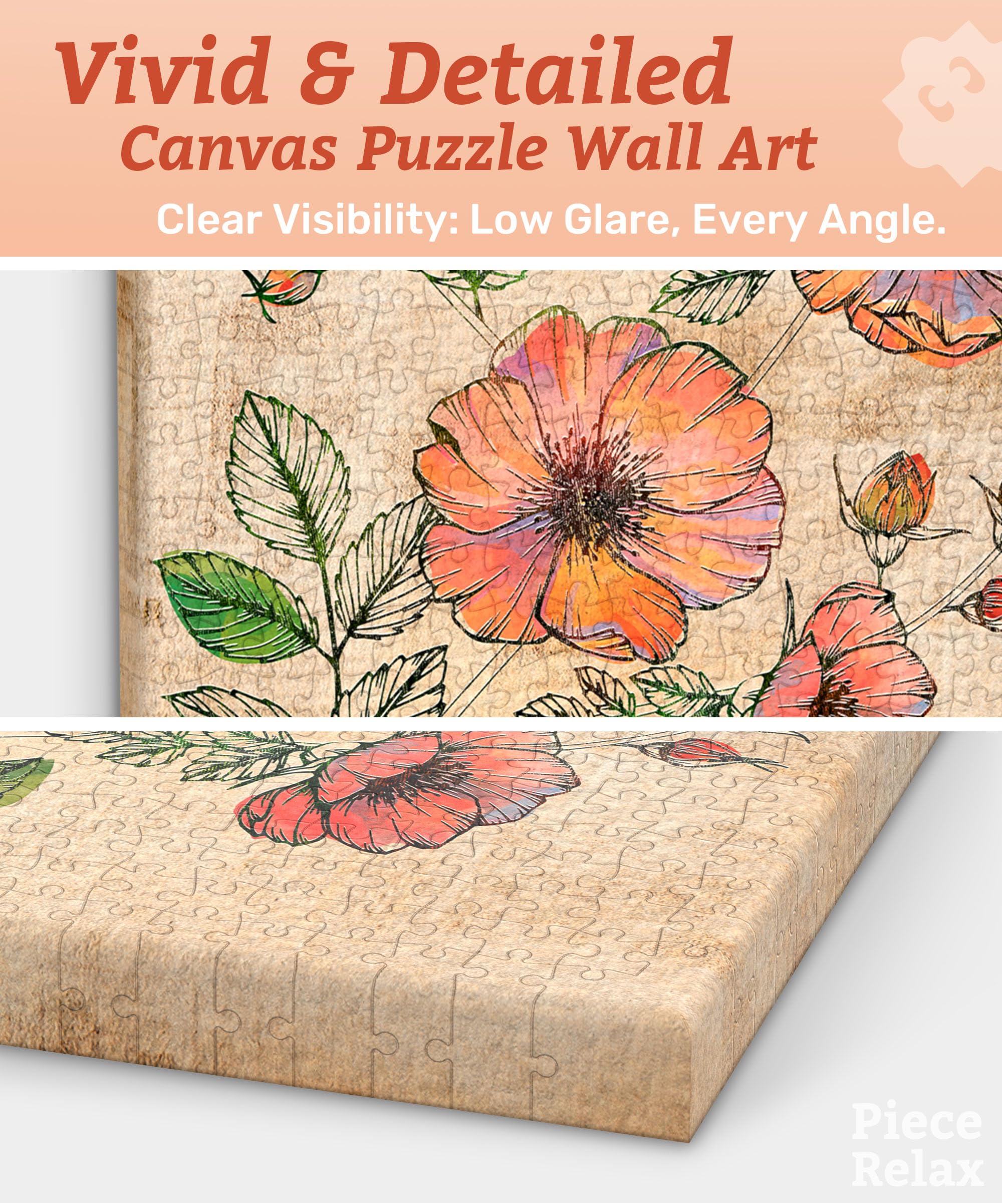 PieceRelax Puzzle Wandbild – Retro Wild Rose | DIY-Puzzle zum Aufhängen | Wanddeko für Zuhause & Büro [HN1301] - Image 8