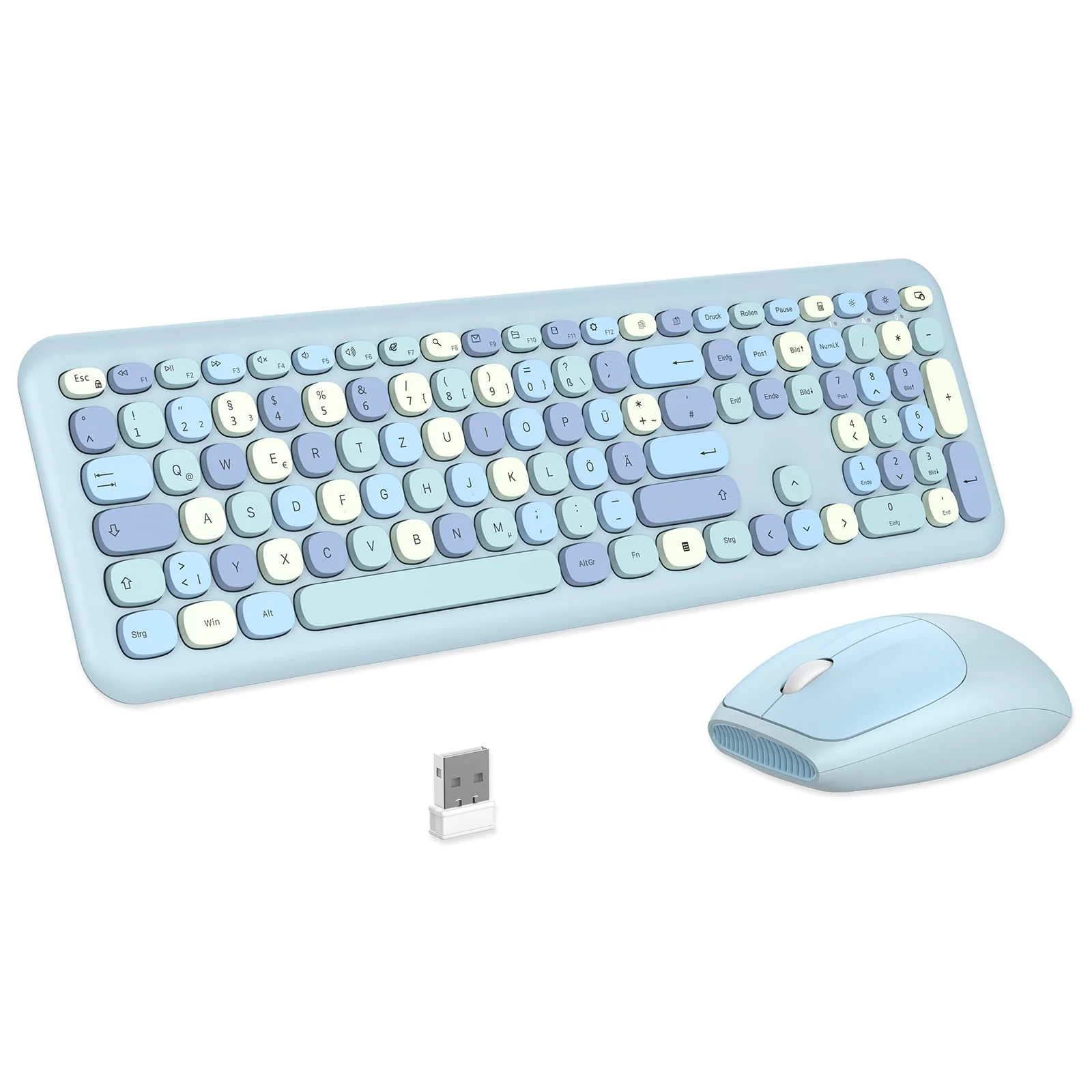 PINKCAT Tastatur Maus Set kabellos farbig, 2.4G Bunte Funktastatur mit Maus Retro Tastatur Cute Wireless Keyboard Silent Mouse für Computer/Desktop/PC/Laptop Geschenke - Blau - Image 7