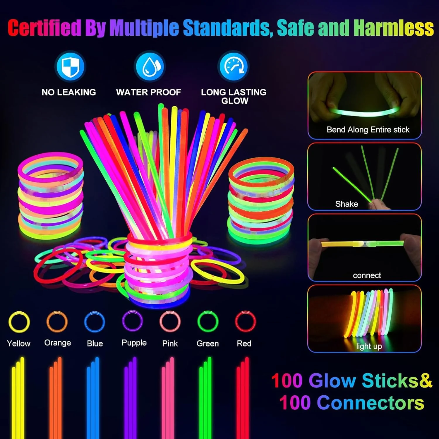 Piucrty Knicklichter Party Set 158Pcs Mitgebsel Kindergeburtstag Leuchtstäbe Pinata Füllung Kinder Neon Party Deko Accessoires Gastgeschenke Kleinigkeiten Gadgets Give Aways Glow Sticks Wundertüte - Image 6