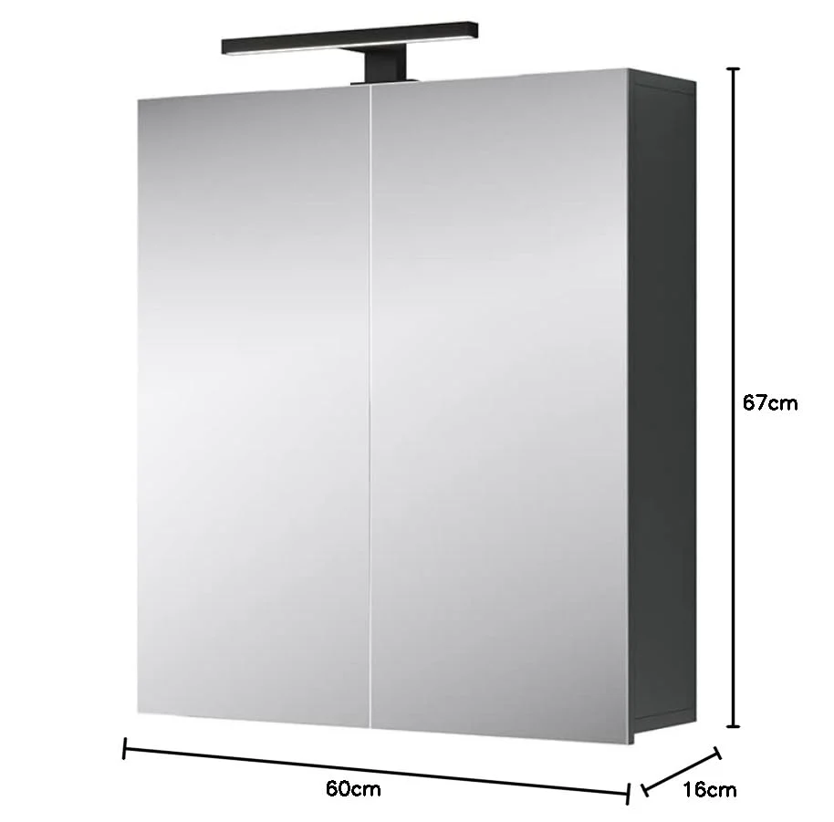 Planetmöbel Merkur Spiegelschrank Bad mit Beleuchtung 60 cm breit | Badschrank hängend mit Spiegel | Matt-Schwarz LED Beleuchtung | Anthrazit - Image 3