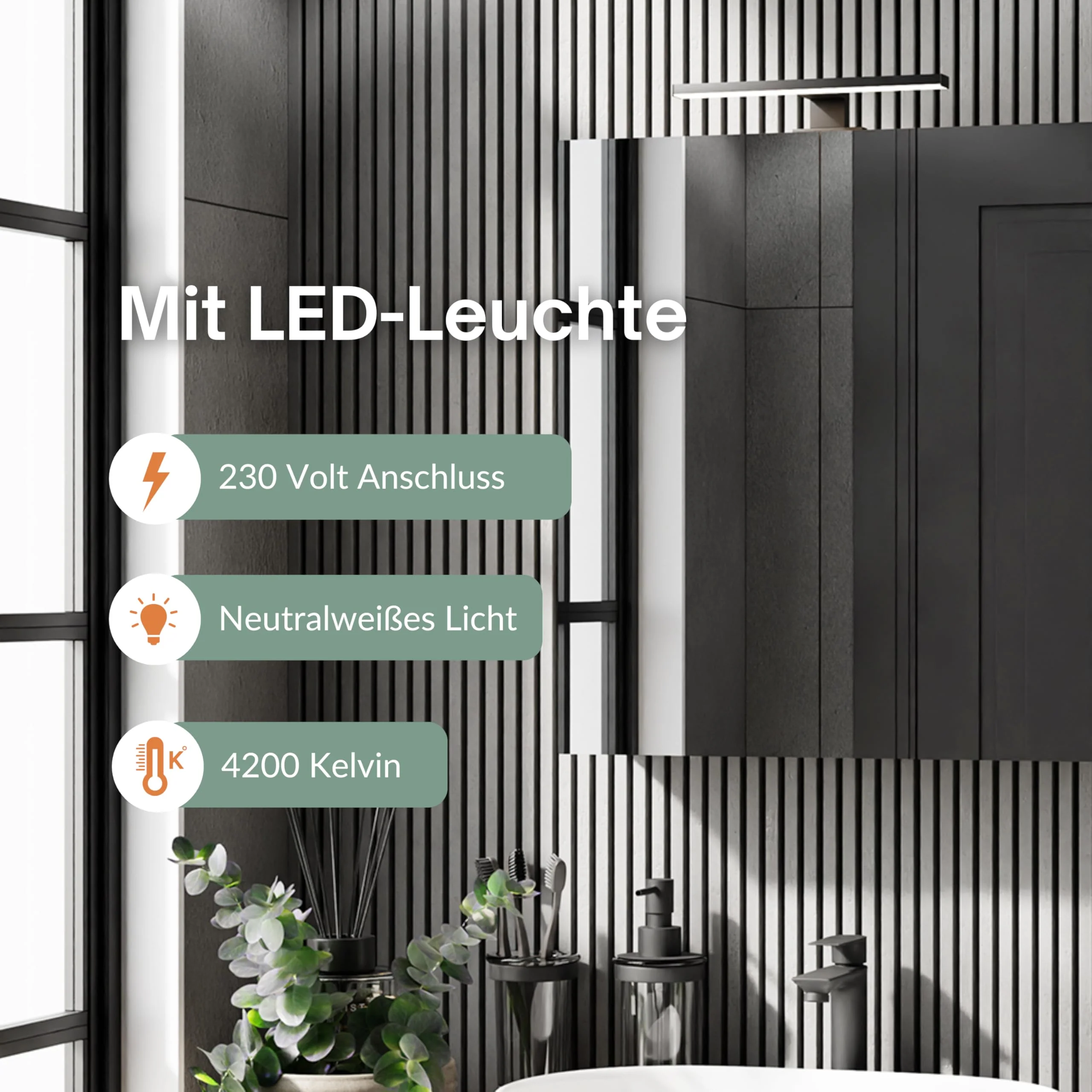 Planetmöbel Merkur Spiegelschrank Bad mit Beleuchtung 60 cm breit | Badschrank hängend mit Spiegel | Matt-Schwarz LED Beleuchtung | Anthrazit - Image 4