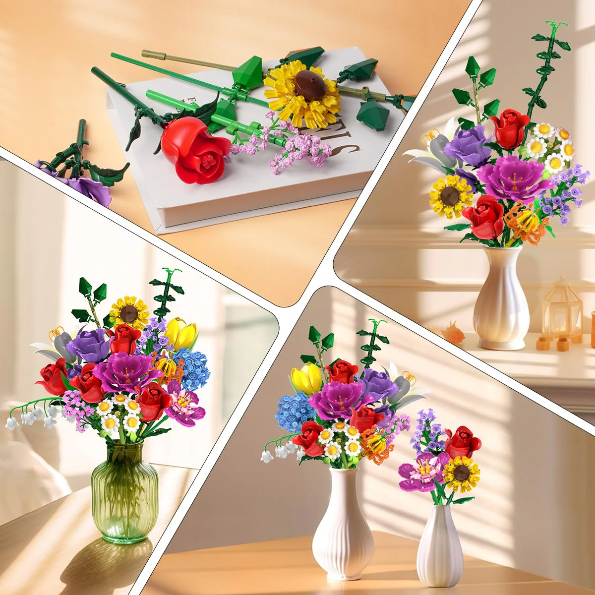PLAXSOON Blumen Bauspielzeug für Erwachsene, 18 Blumen Rosen Bausteine, Botanical Collection Bauklotz Spielzeug Pflanzen Home Deko 1065 Stück, Geschenk für Freundin Freund Mädchen 12+ - Image 6