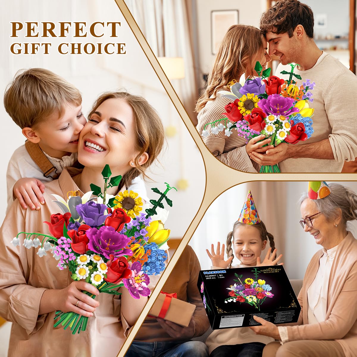 PLAXSOON Blumen Bauspielzeug für Erwachsene, 18 Blumen Rosen Bausteine, Botanical Collection Bauklotz Spielzeug Pflanzen Home Deko 1065 Stück, Geschenk für Freundin Freund Mädchen 12+ - Image 8