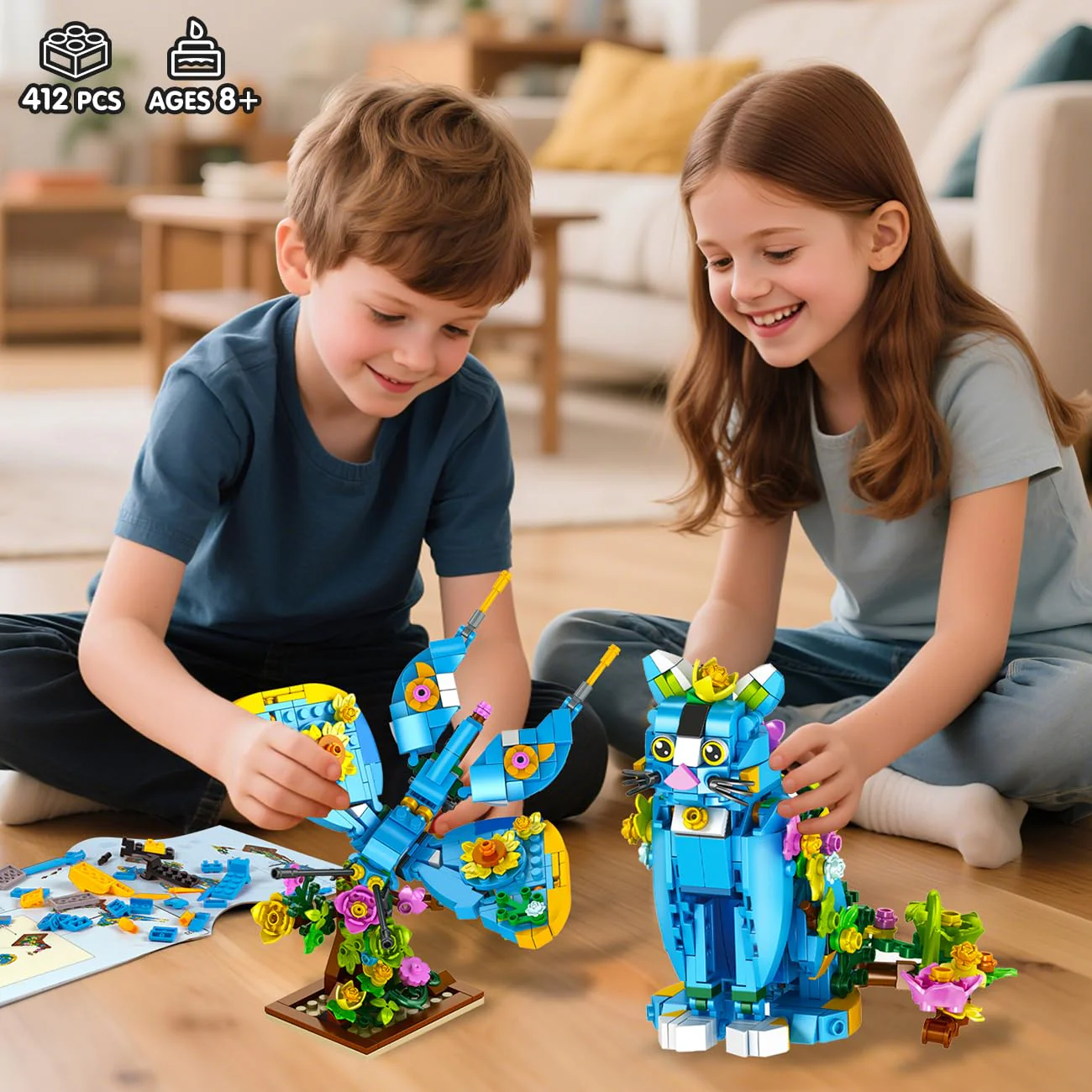 PLAXSOON Blumen Katzen Bauspielzeug, 3-in-1 Blumen Papagei Schmetterling Tierfigur Baustein, 412 Stück Klemmbausteine Geschenk für Heim- & Büro-Kunstdeko, für Erwachsene Mädchen Kinder ab 8-12+ Jahren - Image 6