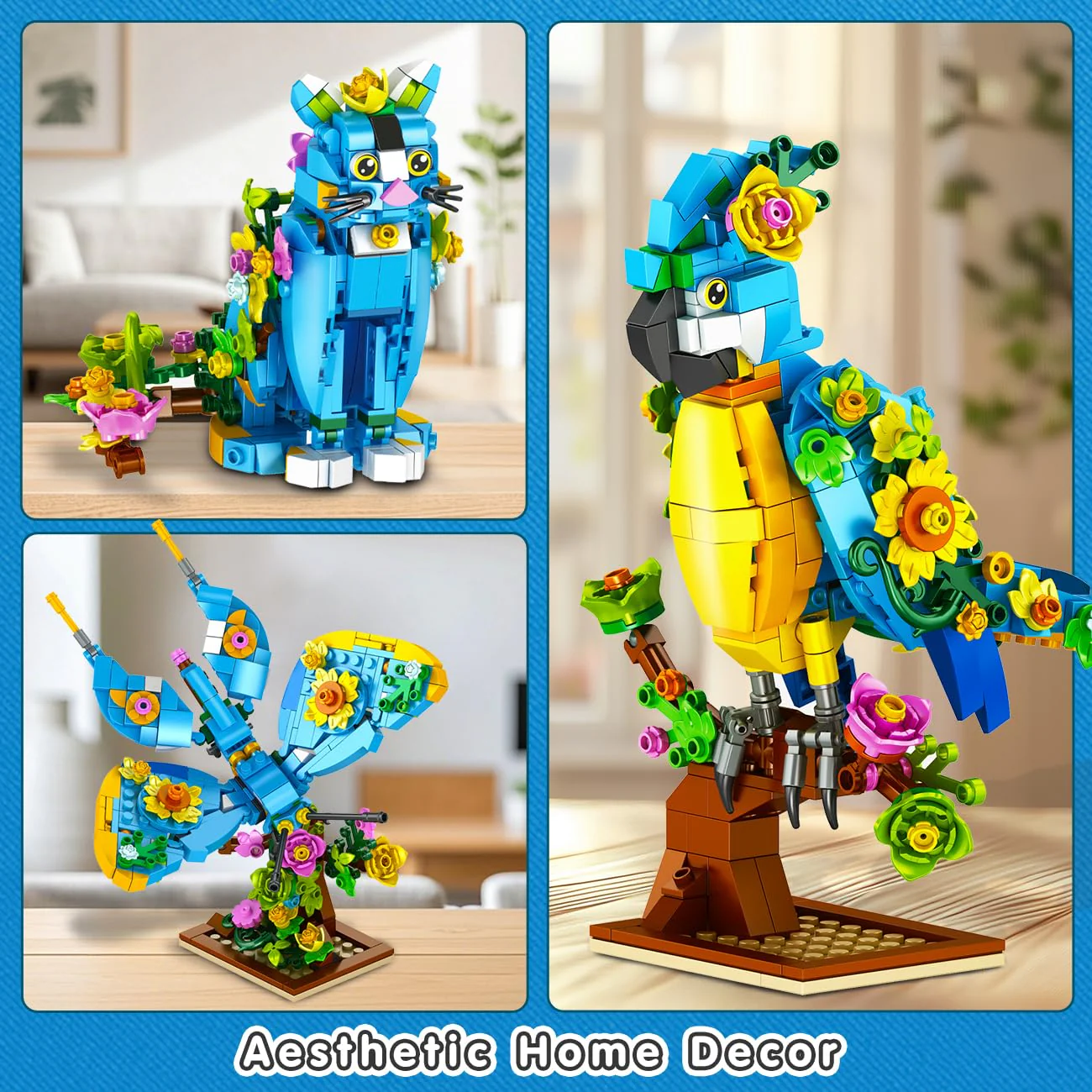 PLAXSOON Blumen Katzen Bauspielzeug, 3-in-1 Blumen Papagei Schmetterling Tierfigur Baustein, 412 Stück Klemmbausteine Geschenk für Heim- & Büro-Kunstdeko, für Erwachsene Mädchen Kinder ab 8-12+ Jahren - Image 7