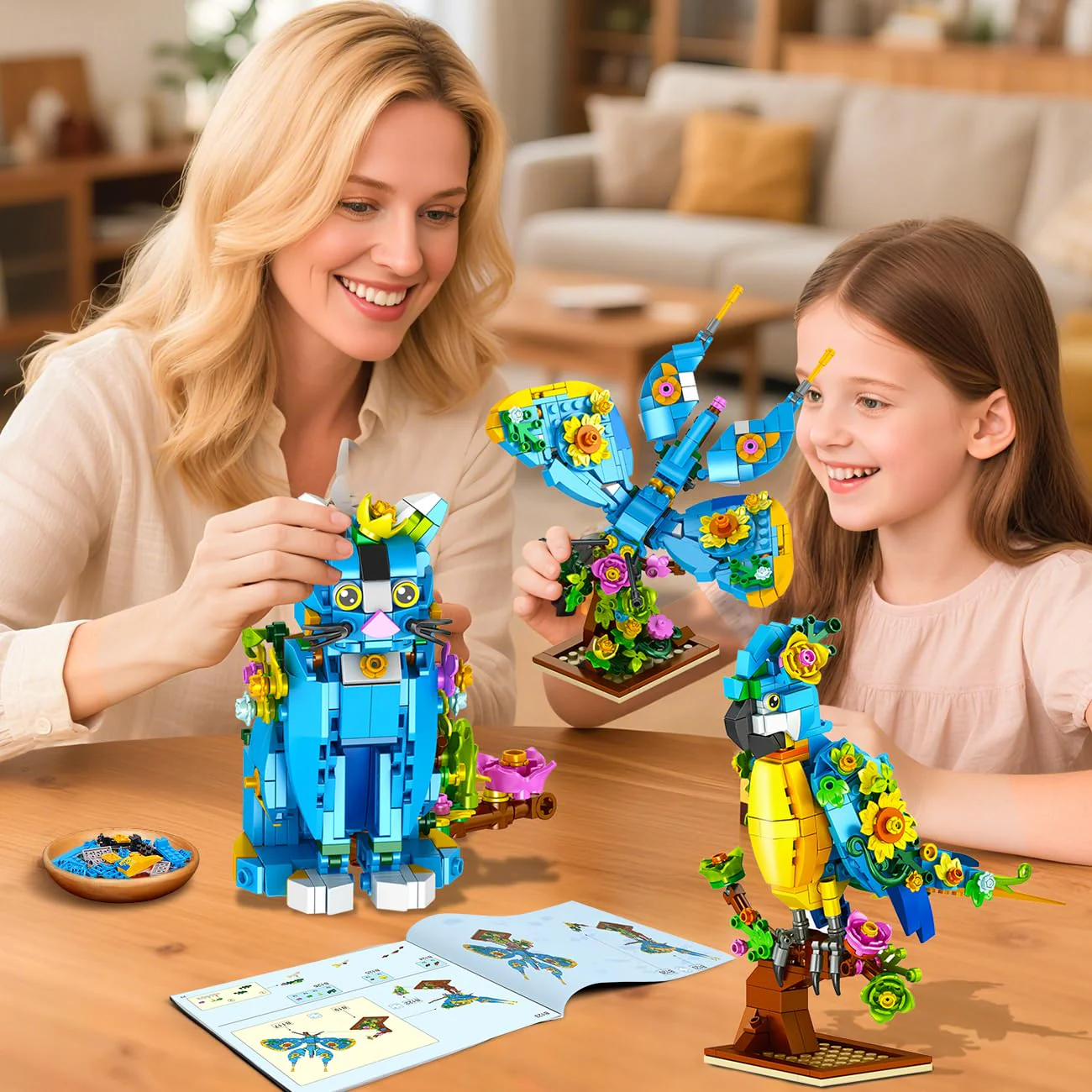 PLAXSOON Blumen Katzen Bauspielzeug, 3-in-1 Blumen Papagei Schmetterling Tierfigur Baustein, 412 Stück Klemmbausteine Geschenk für Heim- & Büro-Kunstdeko, für Erwachsene Mädchen Kinder ab 8-12+ Jahren - Image 8