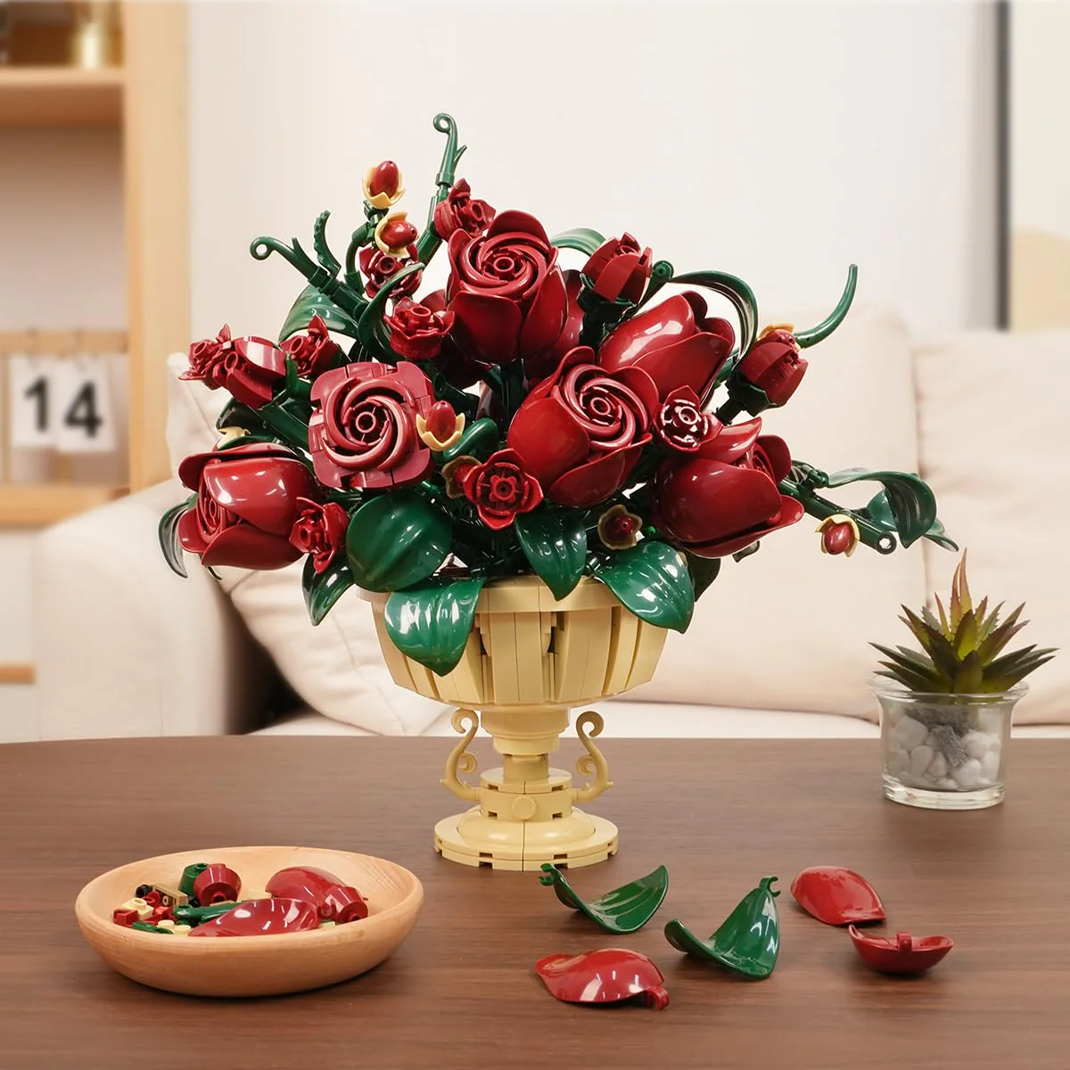 PLAXSOON Blumen Rosen Bauspielzeugset für Erwachsene, Rose Bausteine Blumenstrauß Klemmbausteine, Bonsai Botanical Kollektion Bauklötz Pflanzen Home Deko, Geschenk für Frauen Kinder Jungen Mädchen 12+ - Image 4