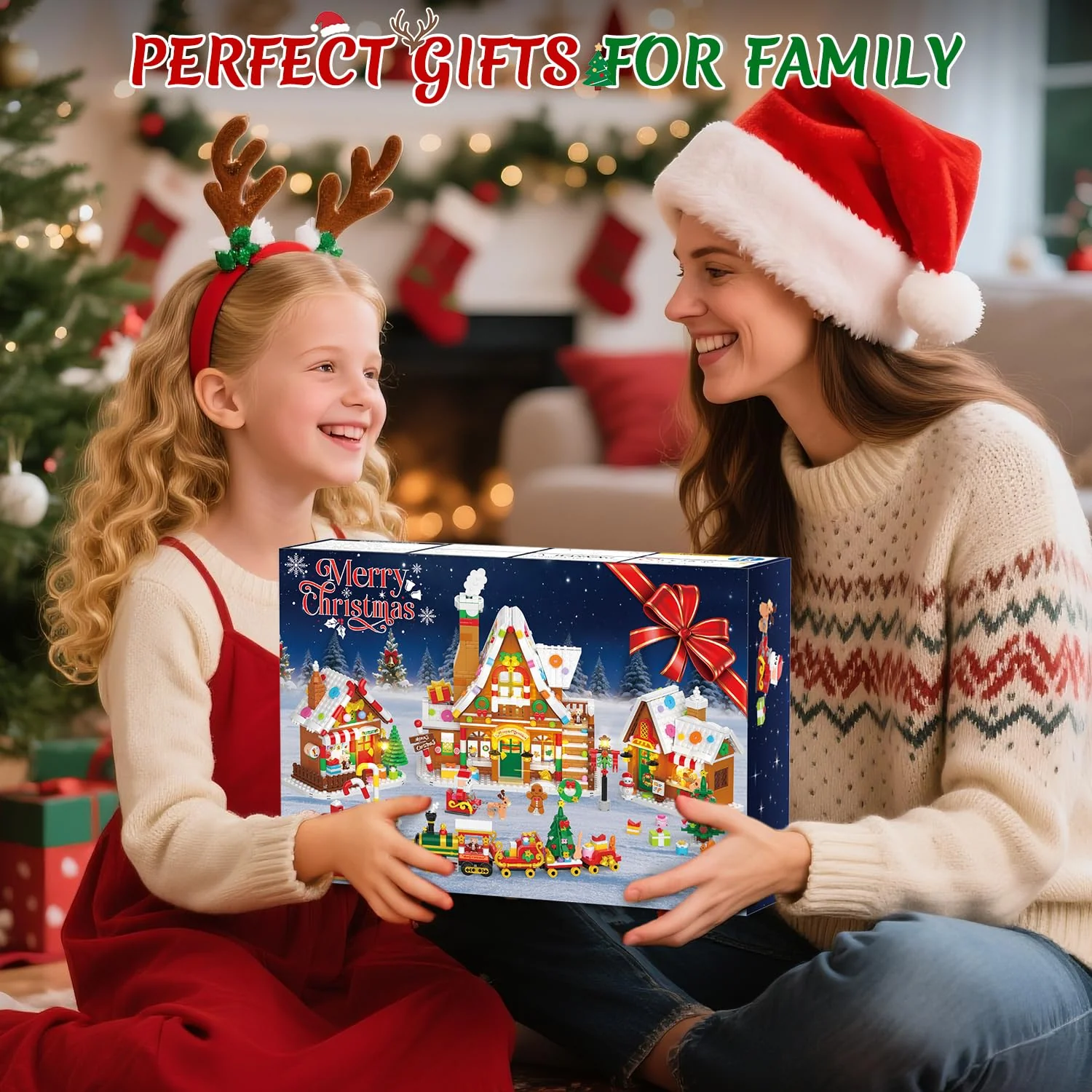 PLAXSOON Weihnachts Lebkuchenhaus Mini Bauspielzeug mit Lichtern, Weihnachtsdorf Bausatz mit Weihnachtsbaum Zug Heimdekoration, Klemmbausteine Geschenk für Erwachsene Kinder Mädche Jungen ab 14+ - Image 2