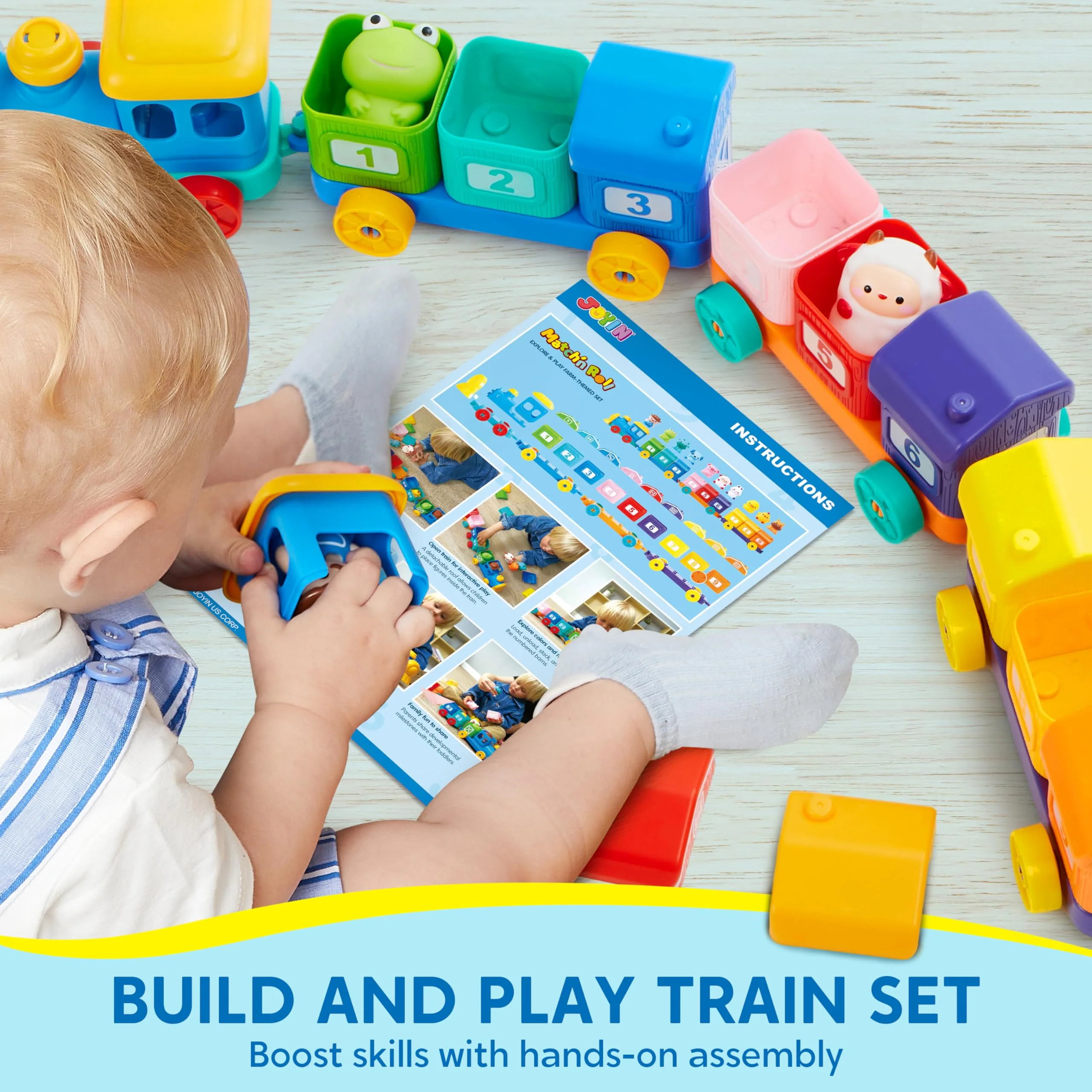 Play-Act Montessori Baby Spielzeug ab 1 2 3 Jahr, Lernbauernhofzug zum Zählen, Zuordnen und Sortieren, inkl. 9 Bauernhoftieren und 1 Bauer, Lernspielzeug Geschenk für Junge und Mädchen ab 1 2 3 Jahre - Image 5