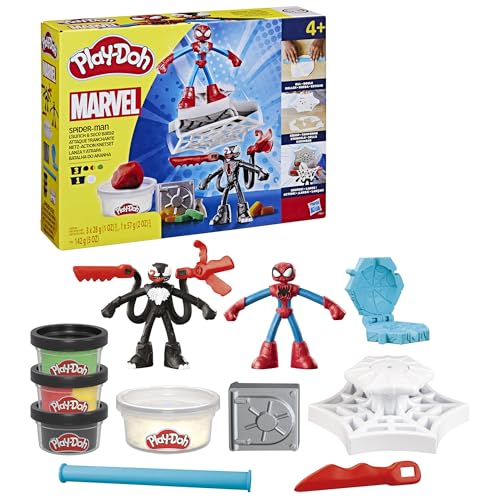 Play-Doh Marvel Spider-Man Netz-Action Set, 2 Spielfiguren und vielen Knetformen, 4 Dosen Modelliermasse in passenden Farben, kreatives für Kinder ab 3 Jahren - Image 4