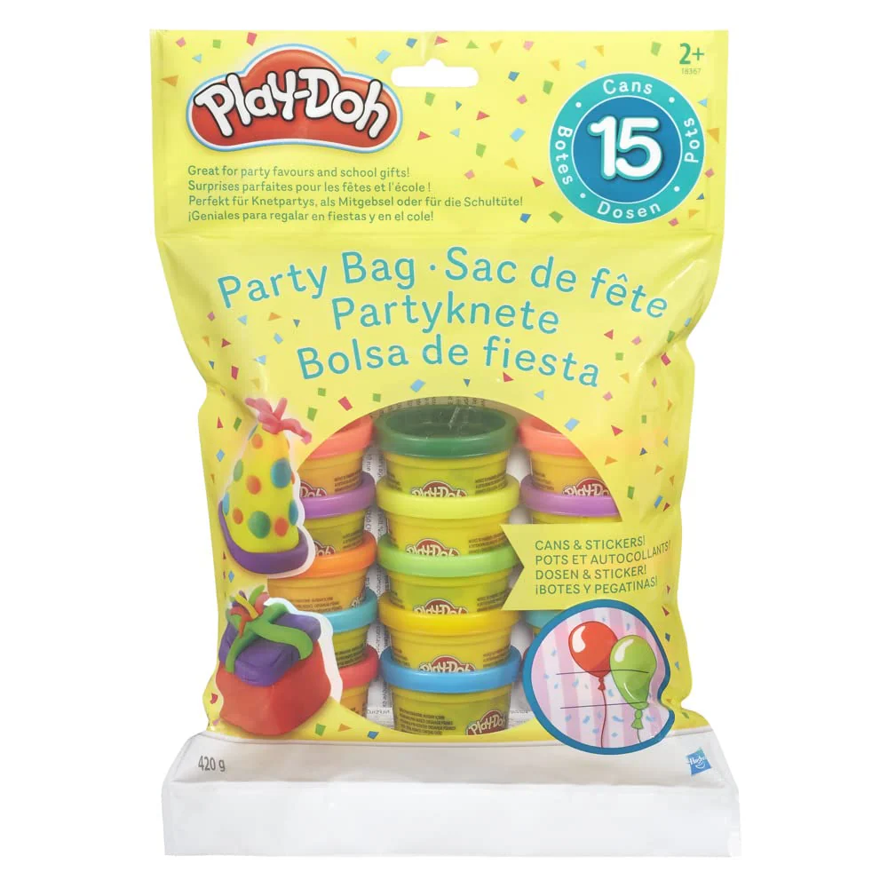 Play-Doh Party Bag, 15x kleine 28 g Dosen Knete, Bastel-Set perfekt zum Kneten Party, toll als Partytüte oder für die Schultüte, inklusive Aufkleber, kreatives für Kinder