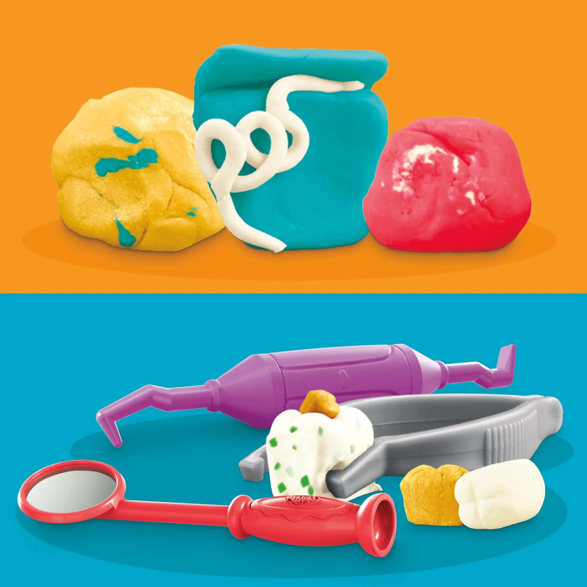 Play-Doh Zahnarzt Dr. Wackelzahn Bastel-Set mit 8 x 56g Becher und 10 Werkzuegen zum Formen, mit Kariesknete und metallfarbener Knete, kreatives für Kinder - Image 2