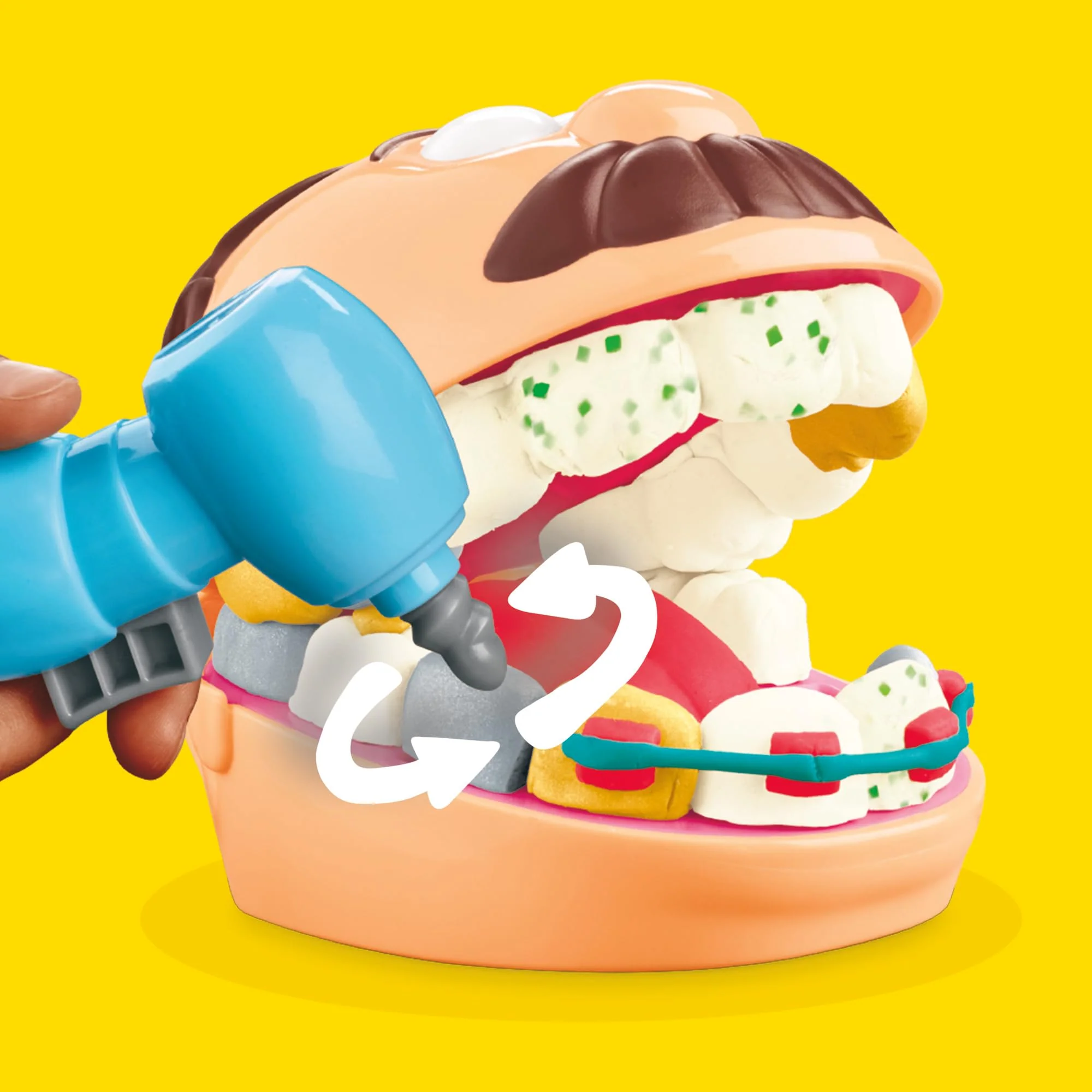 Play-Doh Zahnarzt Dr. Wackelzahn Bastel-Set mit 8 x 56g Becher und 10 Werkzuegen zum Formen, mit Kariesknete und metallfarbener Knete, kreatives für Kinder - Image 3