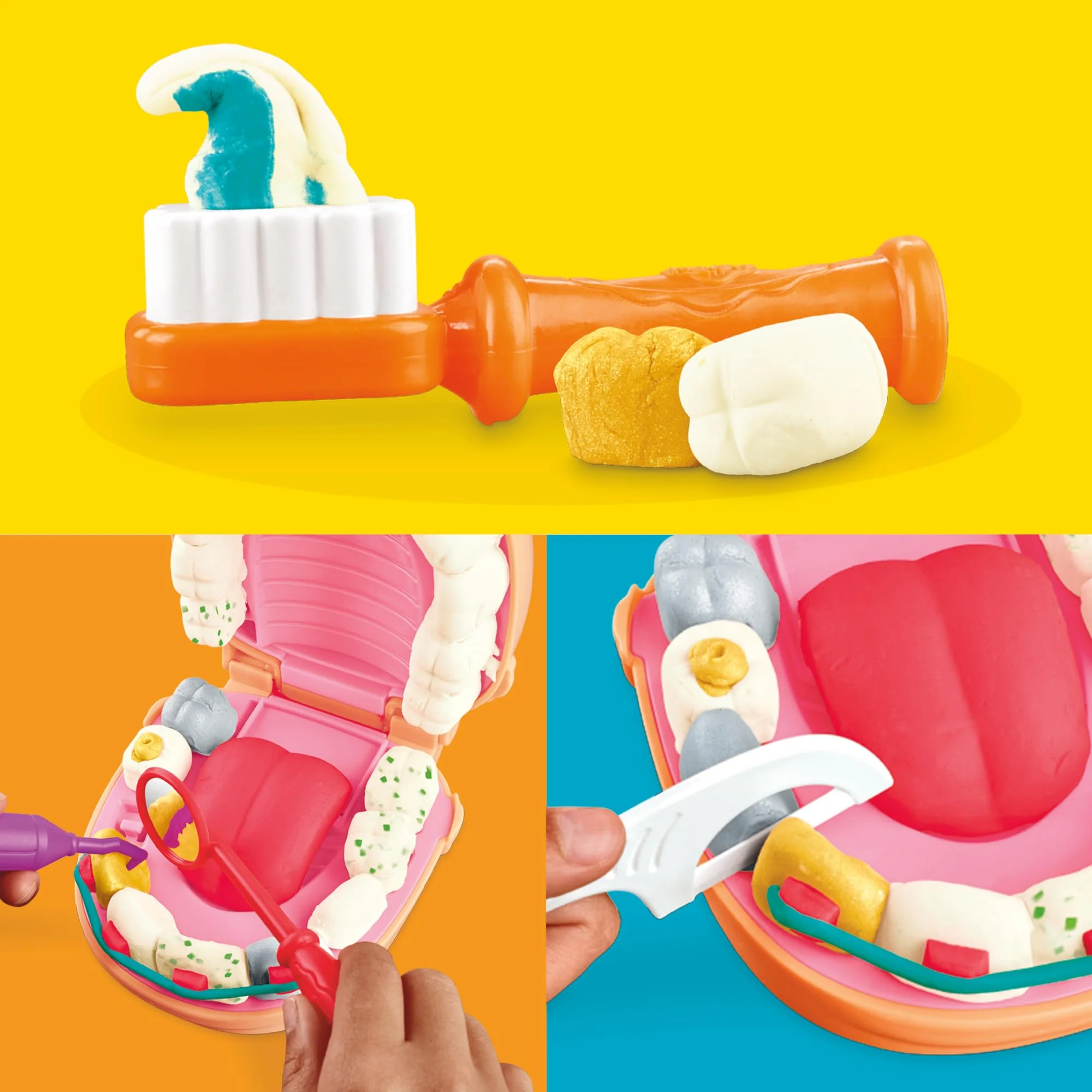 Play-Doh Zahnarzt Dr. Wackelzahn Bastel-Set mit 8 x 56g Becher und 10 Werkzuegen zum Formen, mit Kariesknete und metallfarbener Knete, kreatives für Kinder - Image 5