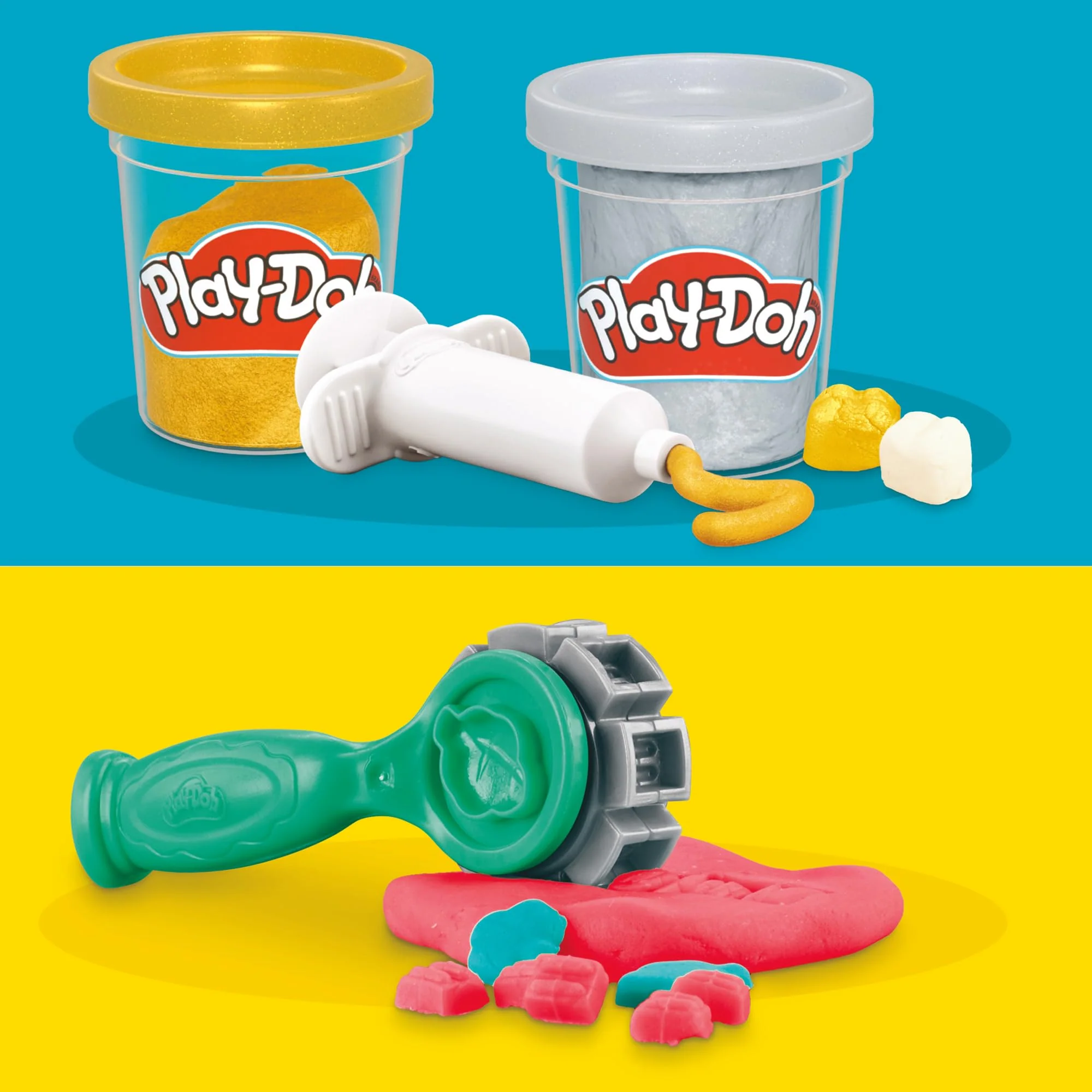 Play-Doh Zahnarzt Dr. Wackelzahn Bastel-Set mit 8 x 56g Becher und 10 Werkzuegen zum Formen, mit Kariesknete und metallfarbener Knete, kreatives für Kinder - Image 6