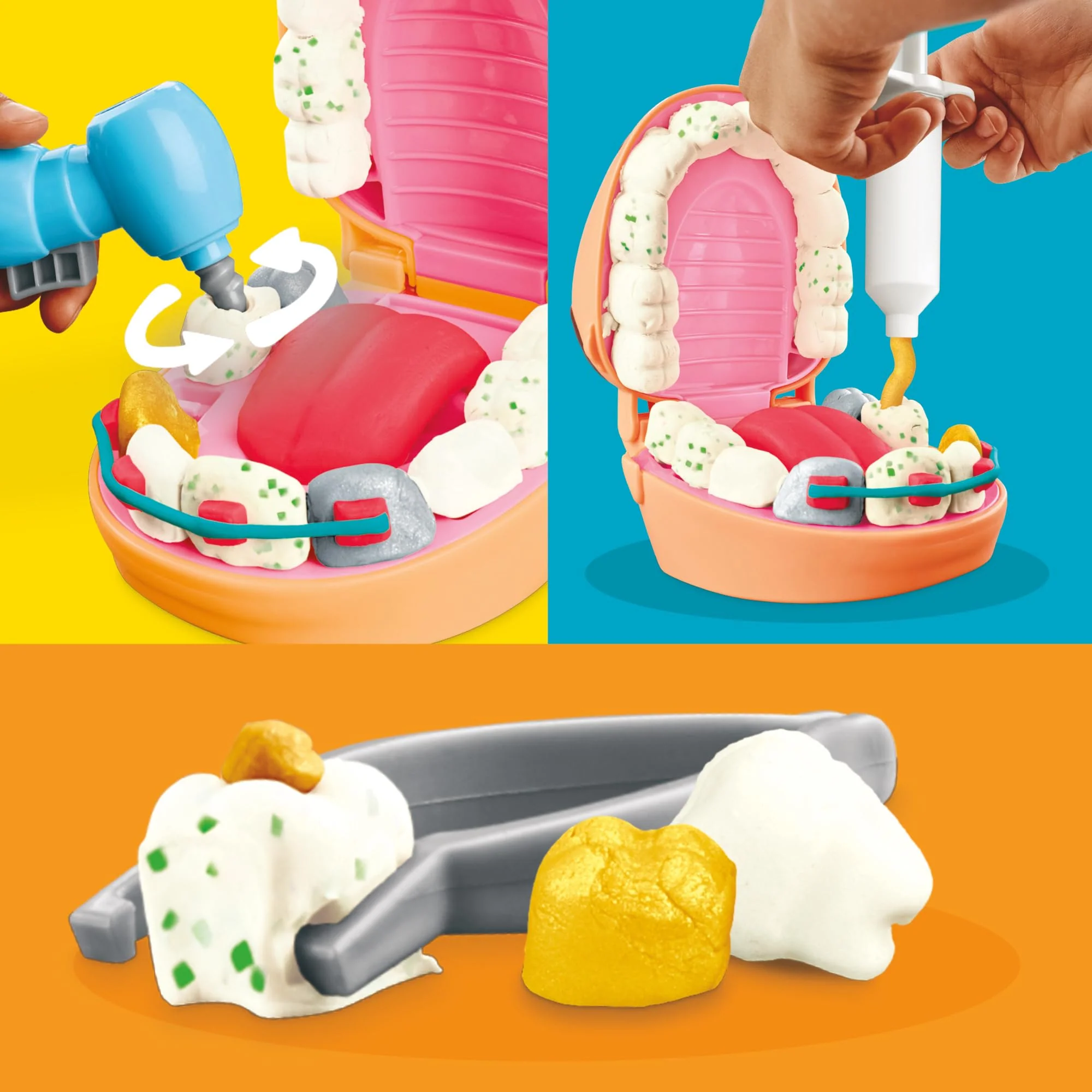Play-Doh Zahnarzt Dr. Wackelzahn Bastel-Set mit 8 x 56g Becher und 10 Werkzuegen zum Formen, mit Kariesknete und metallfarbener Knete, kreatives für Kinder - Image 7