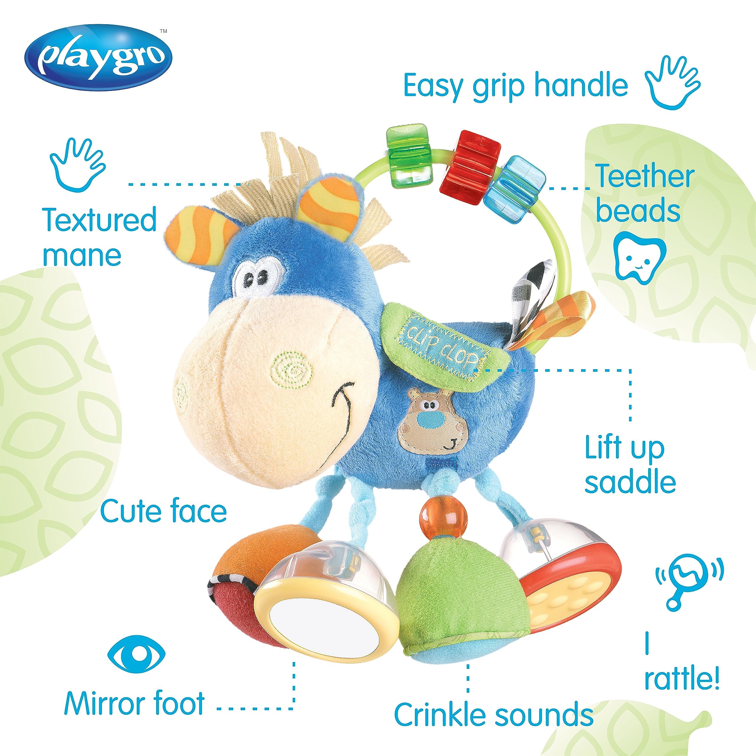 Playgro 101145 Plüschrassel Pferd, Lernspielzeug, Ab 3 Monaten, BPA-frei, Playgro Toy Box Pferd Klipp Klapp, Blau/Bunt, 40016, Größe: 15 x 6 x 20 cm , 1 Stück - Image 9