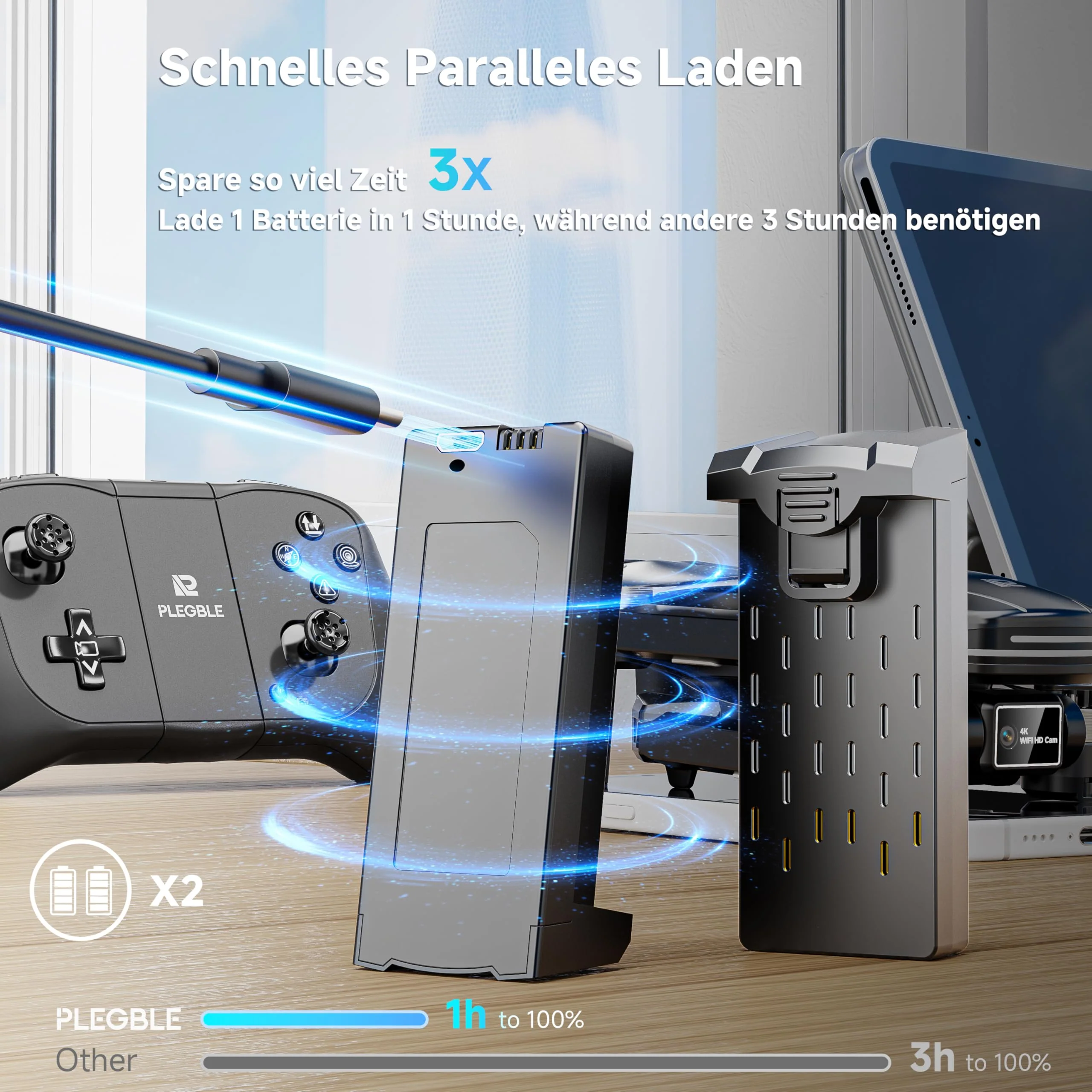 PLEGBLE Drohne mit Kamera 4K für Kinder, Mini Drohne Erwachsene, Bürstenlosem Motor FPV RC Drone mit 5G WiFi, Höhenhaltung, 3D Flip, Kopflos Modus, Flugbahn, Spielzeug Geschenke für Jungen ab 8 Jahre - Image 2