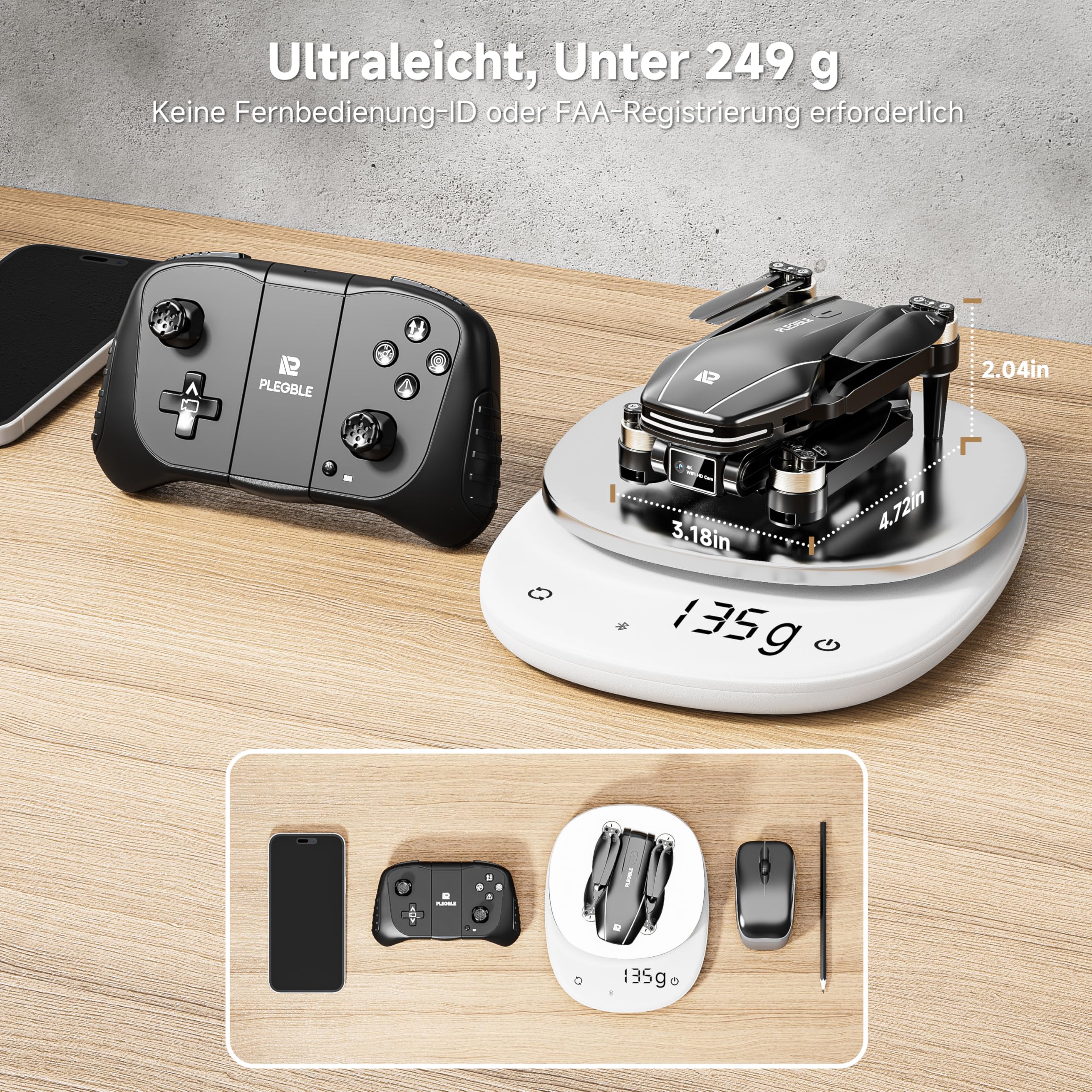 PLEGBLE Drohne mit Kamera 4K für Kinder, Mini Drohne Erwachsene, Bürstenlosem Motor FPV RC Drone mit 5G WiFi, Höhenhaltung, 3D Flip, Kopflos Modus, Flugbahn, Spielzeug Geschenke für Jungen ab 8 Jahre - Image 3