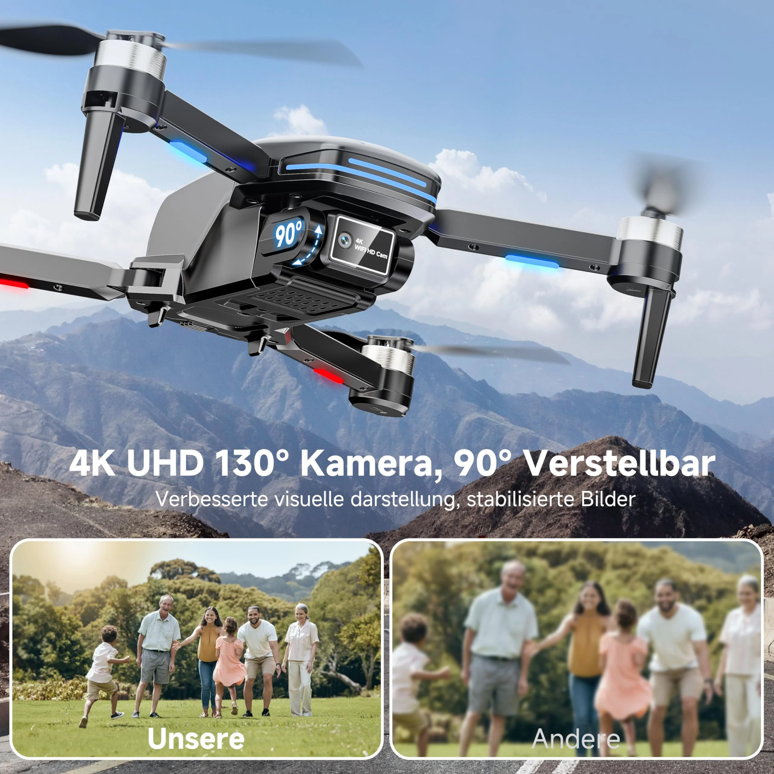 PLEGBLE Drohne mit Kamera 4K für Kinder, Mini Drohne Erwachsene, Bürstenlosem Motor FPV RC Drone mit 5G WiFi, Höhenhaltung, 3D Flip, Kopflos Modus, Flugbahn, Spielzeug Geschenke für Jungen ab 8 Jahre - Image 4
