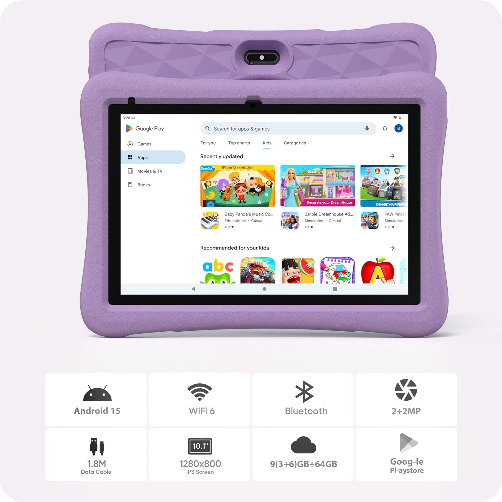 plimpton Tablets für Kinder 10 Zoll, Kinder Tablet Mit Android 15, Kindersicherung, 6000 mAh, Kids Tablet Mit 9GB RAM+64GB ROM (512GB Erweiterbar),Wi-Fi, BT mit Eva Case - Image 3