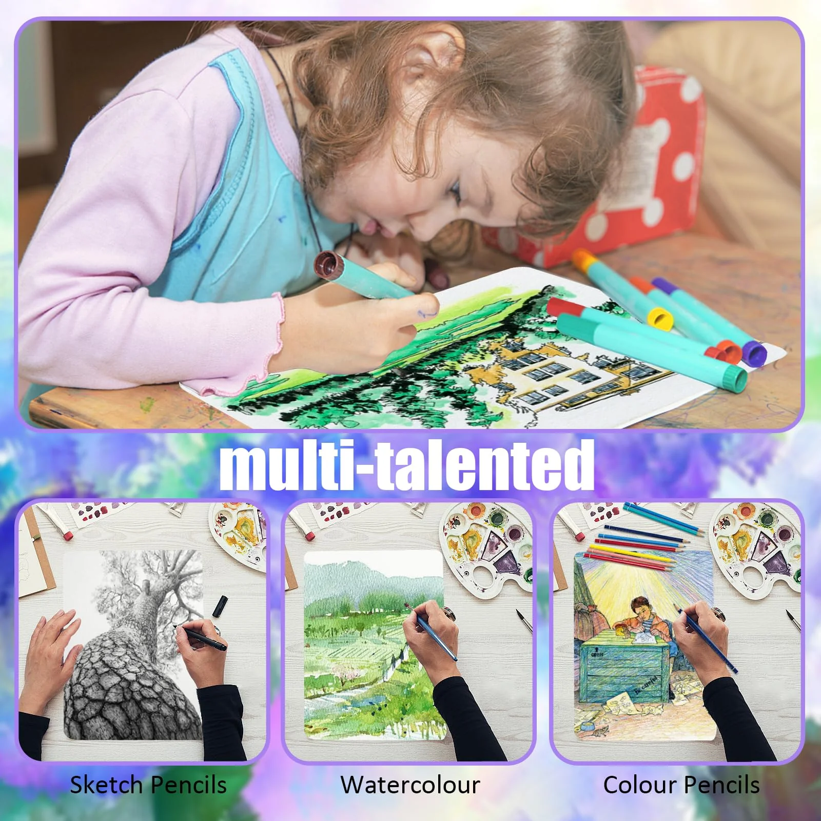 Plstod 40 Blatt Aquarellpapier, Weiß Aquarell Papier, 300 g/m² Dickes Aquarellblock, Watercolor Paper für Kinder Studenten Anfänger Künstler Zeichnen, 15 x 10cm Aquarell Karten Blanko - Image 4