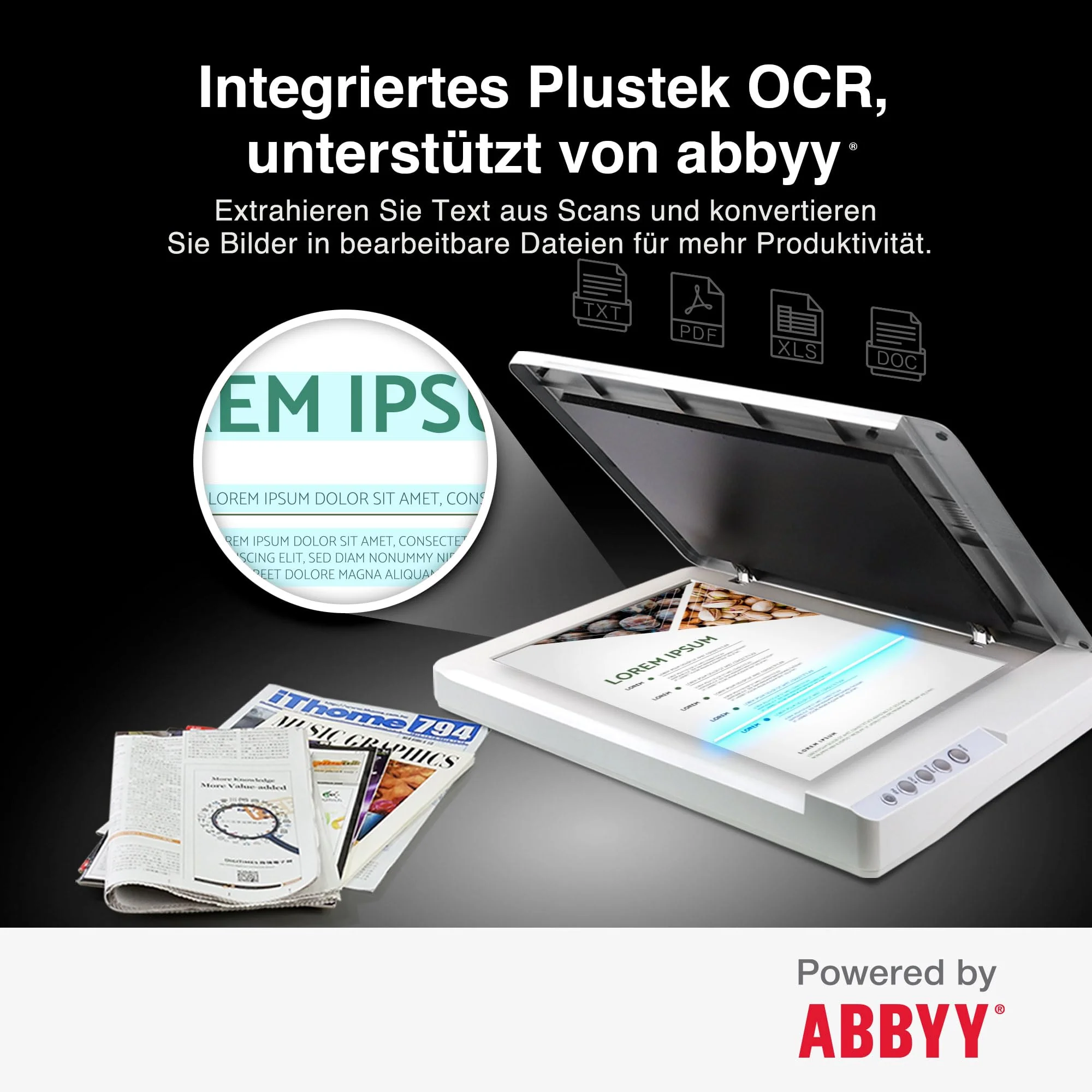 Plustek A3-Flachbettscanner OS1180, für A3-Grafiken und Dokumente Design für Büchereien, Schulen und kleine Büros. Benötigt ca. 9 Sekunden für ein A3-Dokument. - Image 2